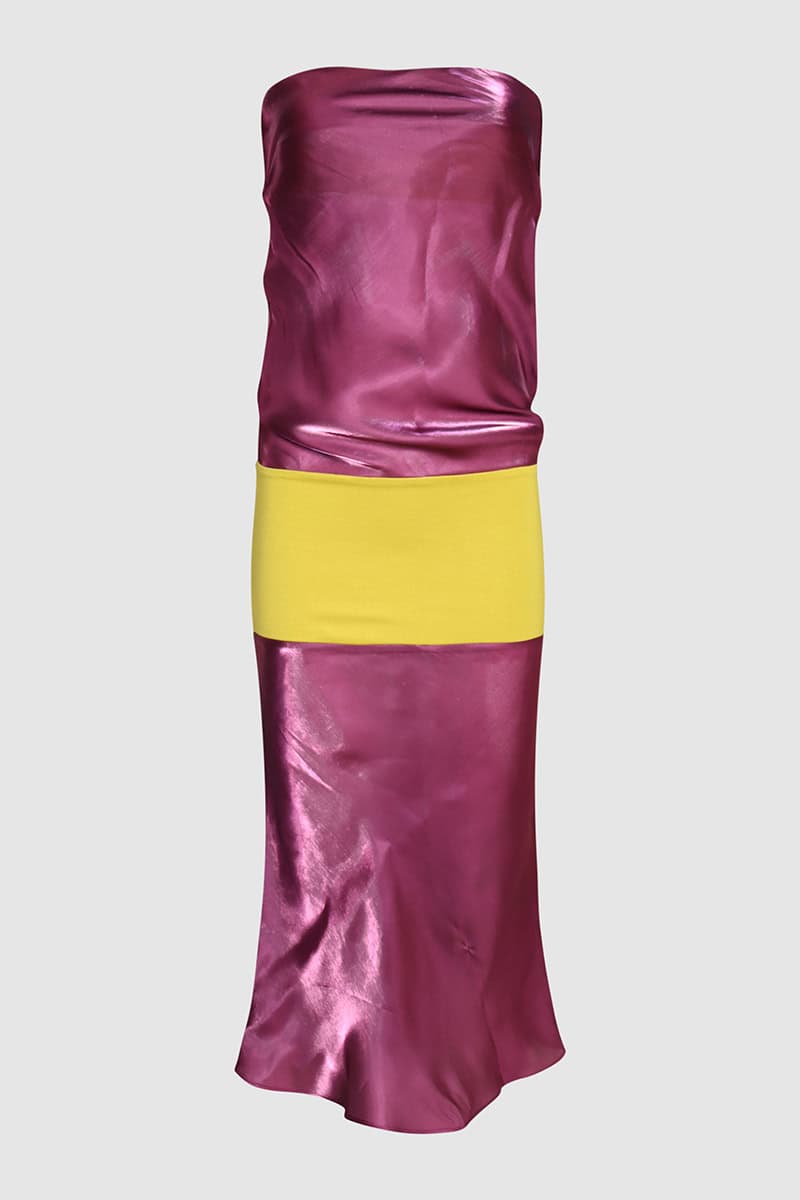 Strapless Iridescent Mesh Four-Way Stretch Paneled P Midi Dress