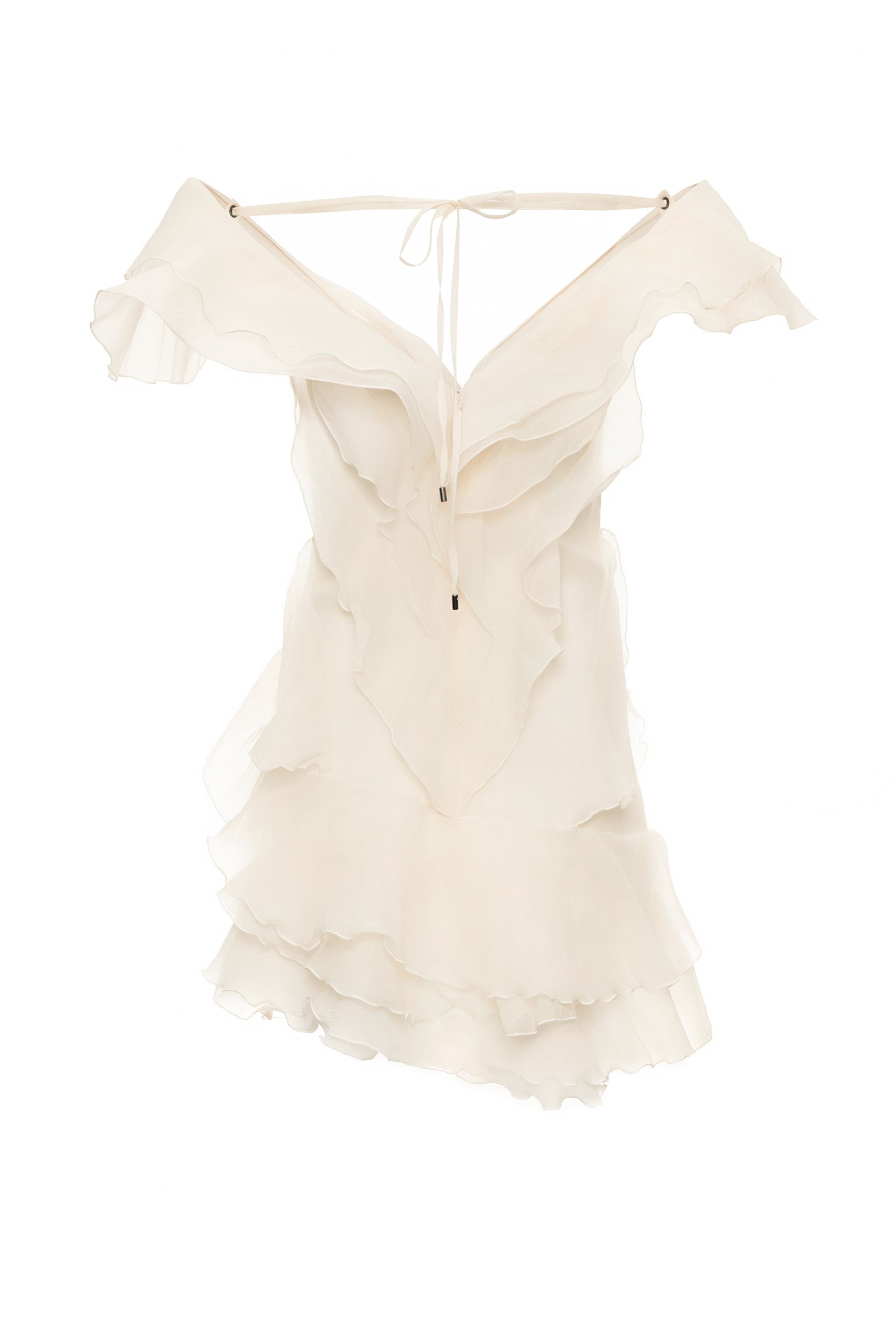 V-Neck Off-Shoulder Layered Ruffled Sleeveless Mini Dress
