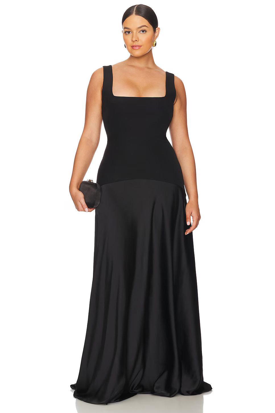 Spaghetti Strap Square-Neck Dress featuring Satin Contrast Panels