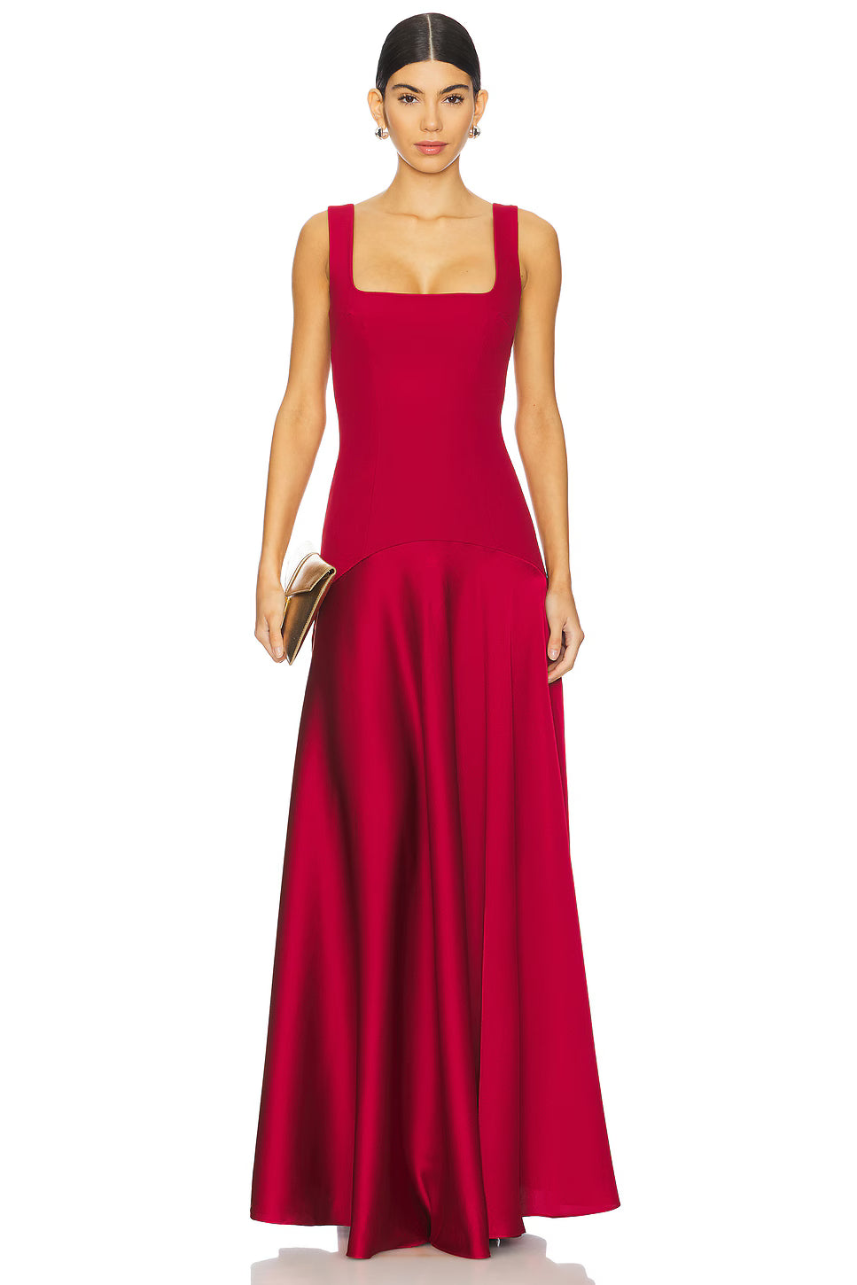 Spaghetti Strap Square-Neck Dress featuring Satin Contrast Panels
