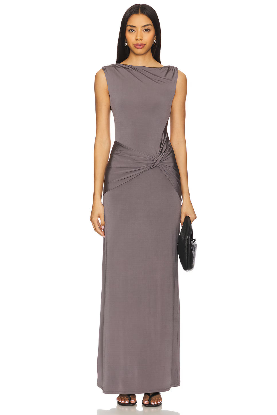 Boat Neck Back Cutout Twist Sleeveless Dress