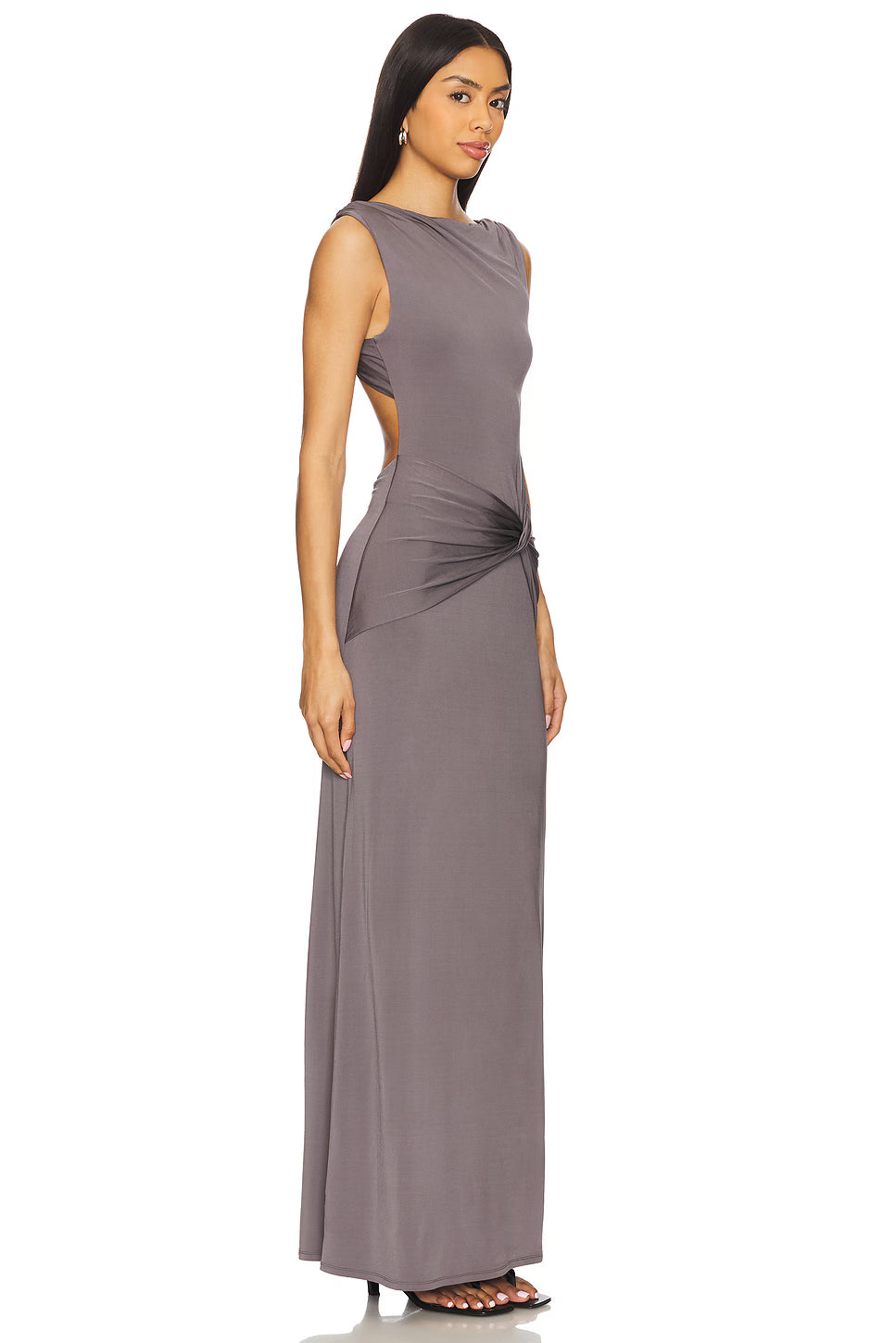 Boat Neck Back Cutout Twist Sleeveless Dress