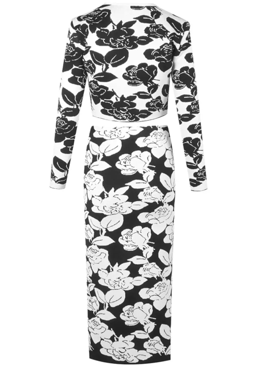 Long Sleeve Weave Flowers 2 Pieces Bodycon Bandage Set
