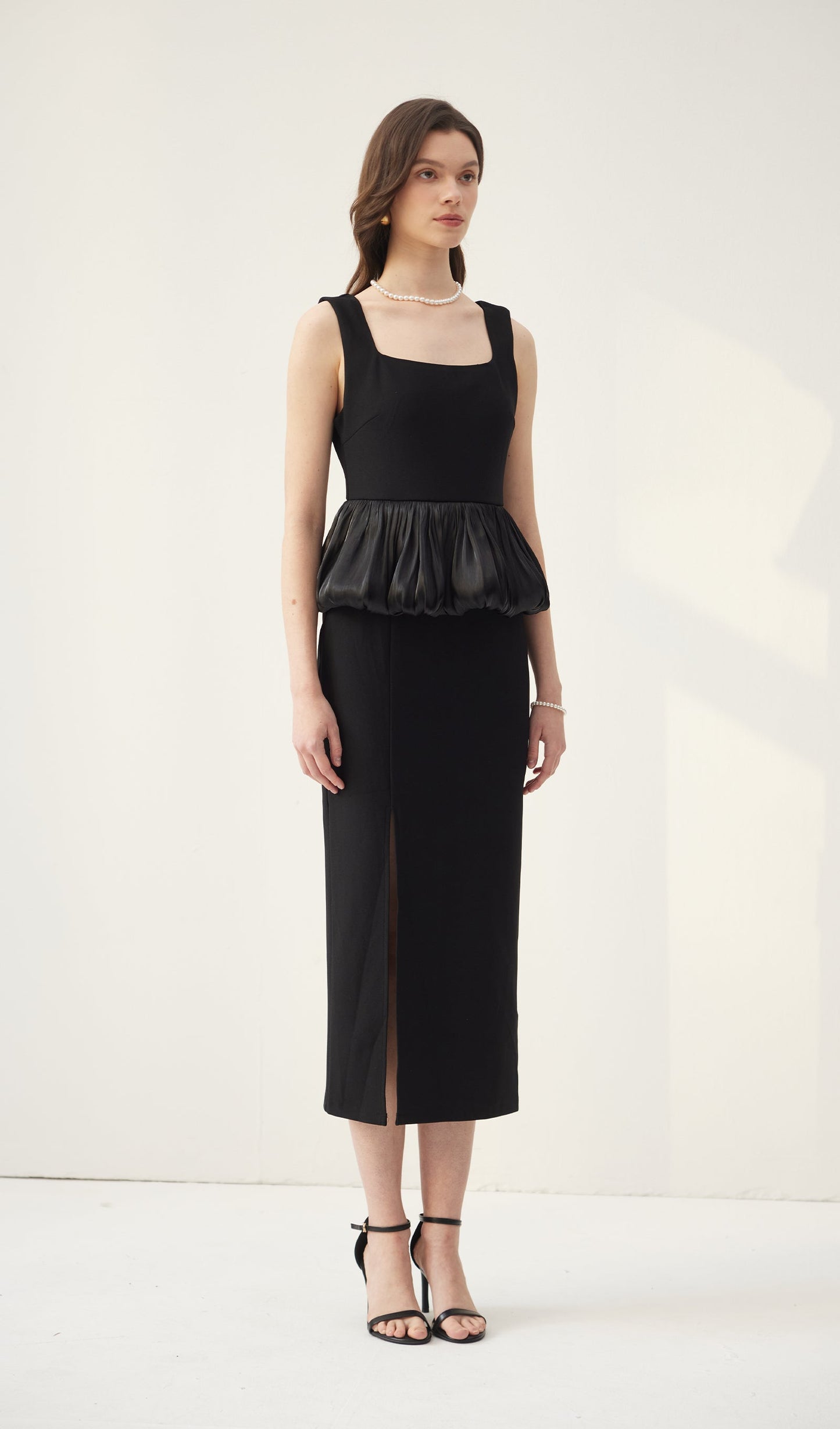 Ruffle Hem Slit Midi Dress