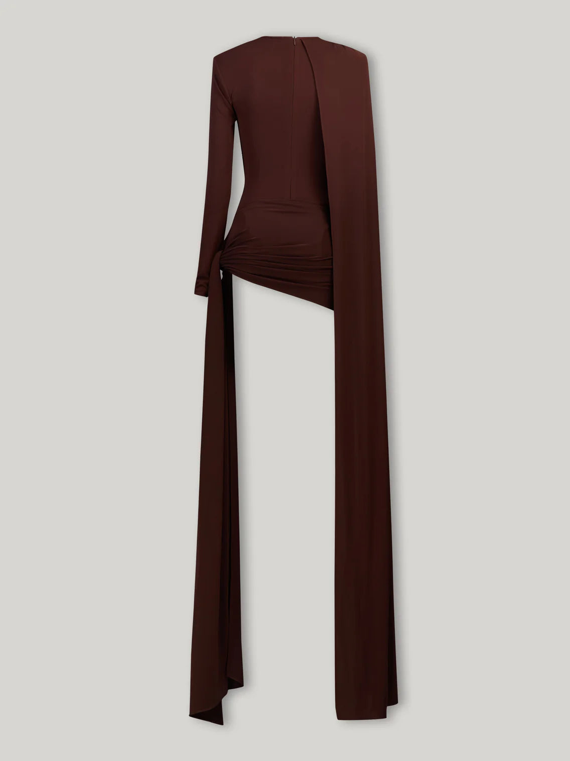 Long-Sleeve Crew Neck Shoulder-Padded Draped Caped Mini Dress