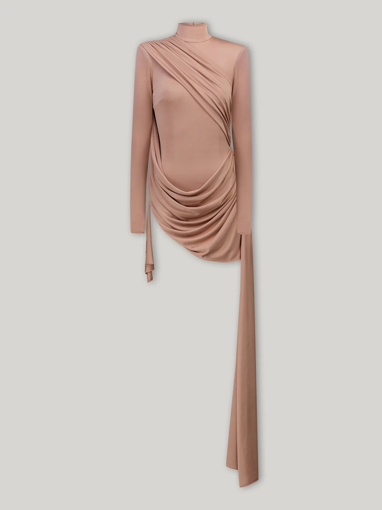 Mid-High Neck Wrap Style Long-Sleeve Mini Dress