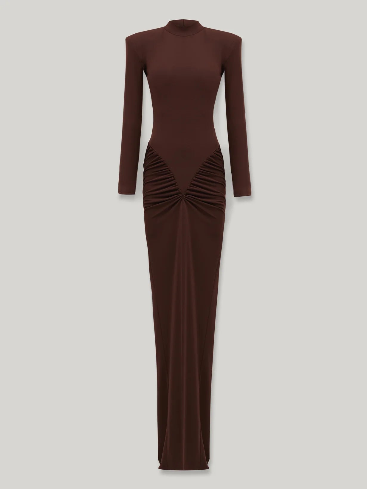 Mid-Neck Long-Sleeve Ruched Dress
