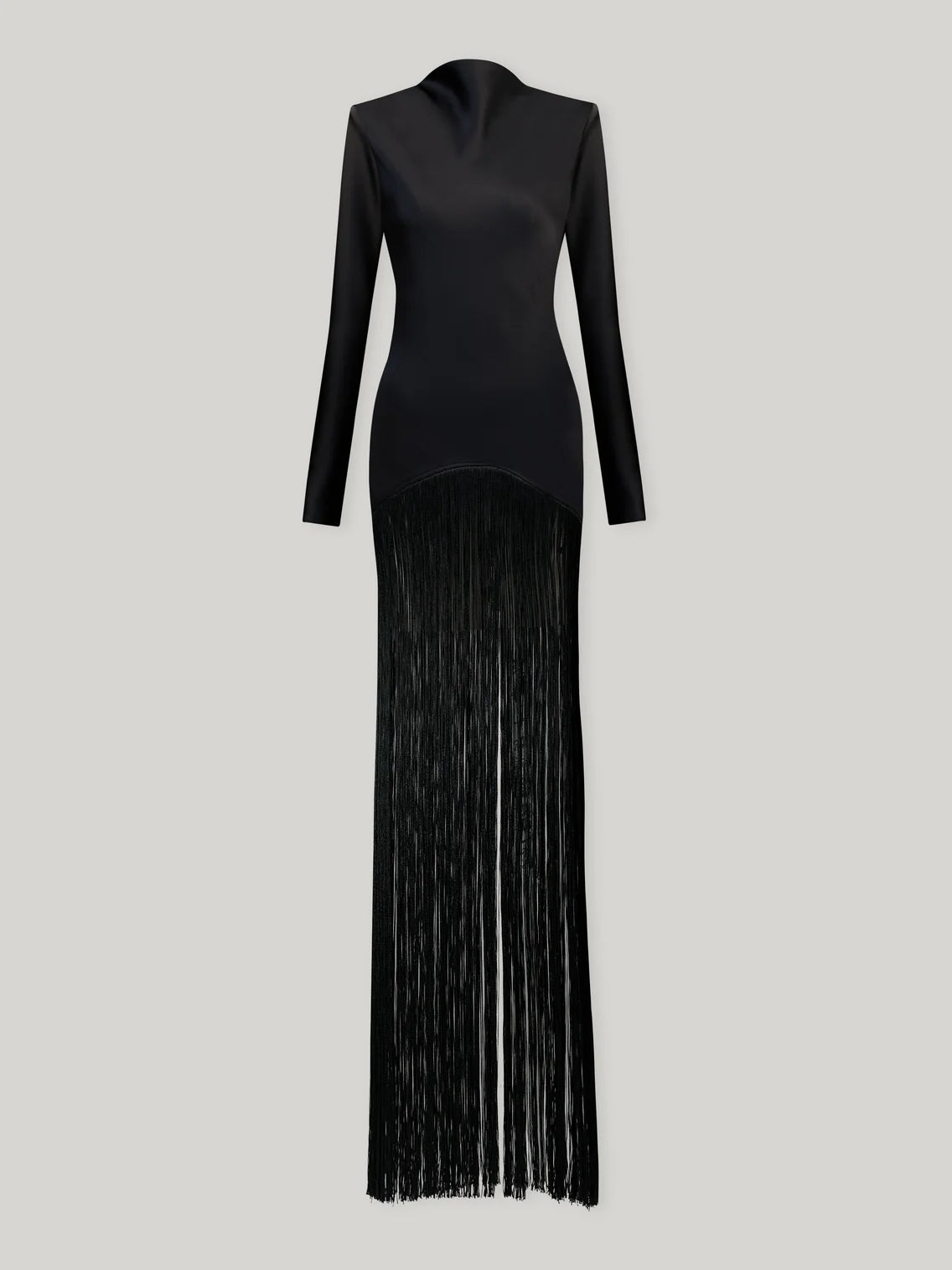 Boat Neck Long-Sleeve Satin-Paneled Tassel Dress
