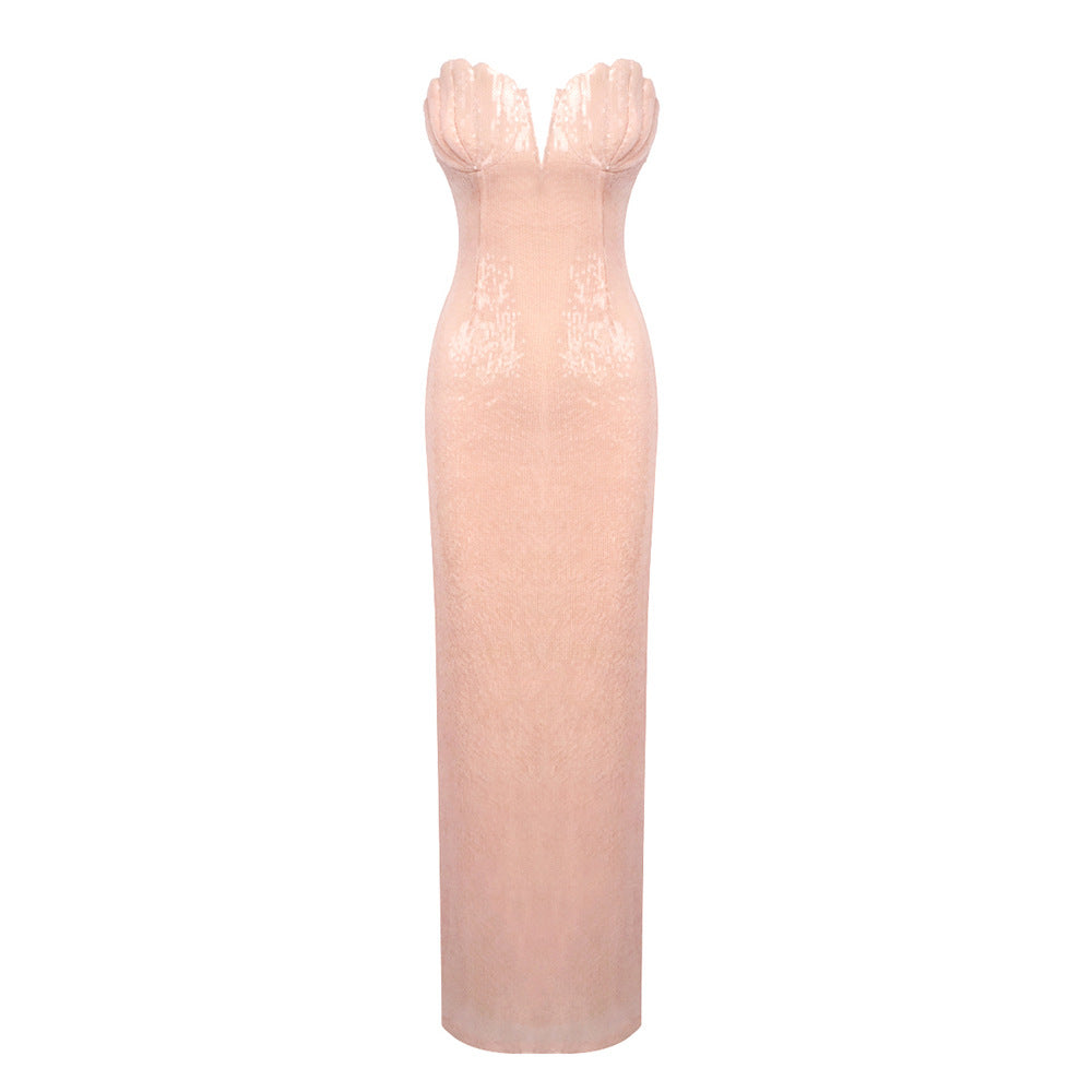 Shell-Shaped Strapless Sequin Dress