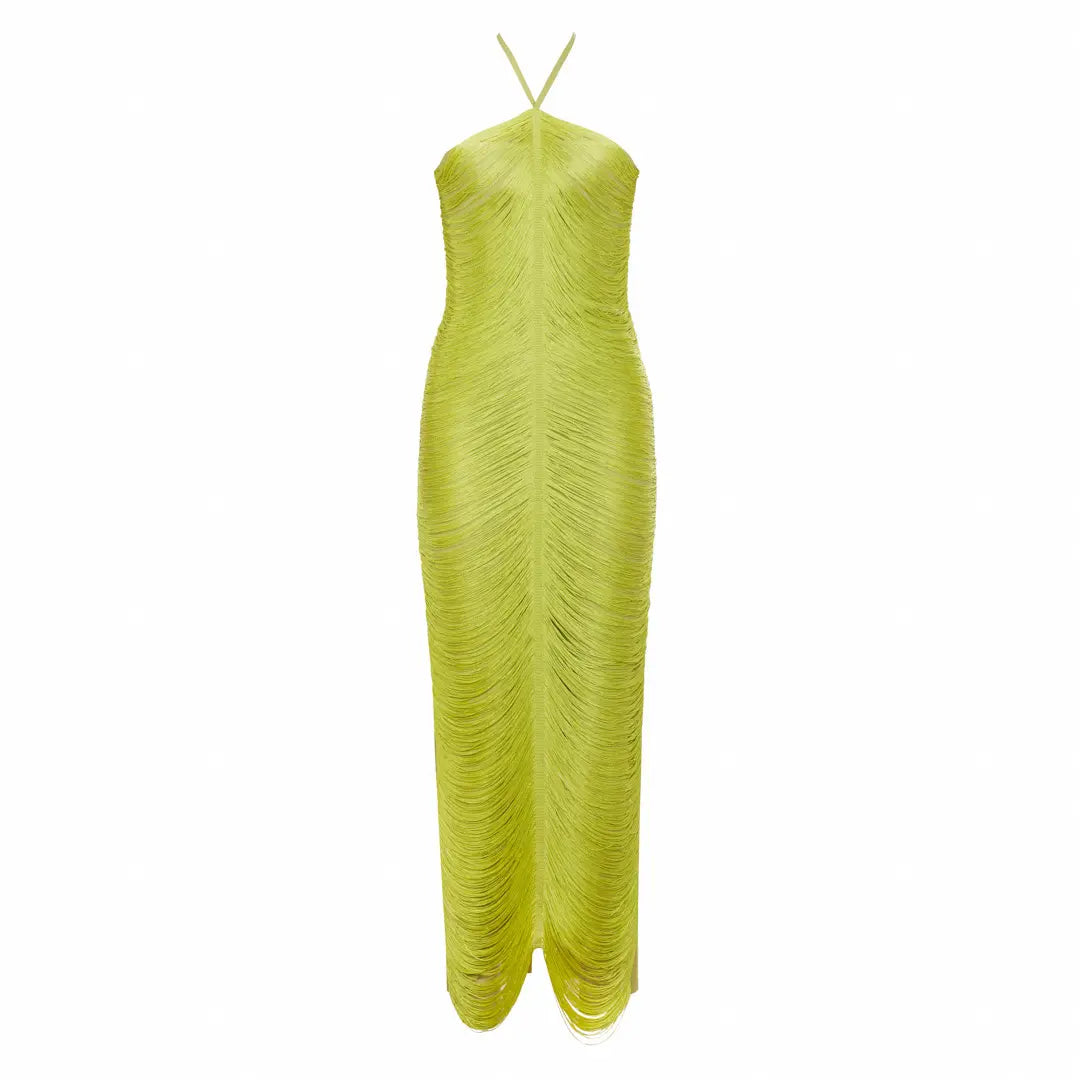 Halter Neck Metallic Fringe Dress