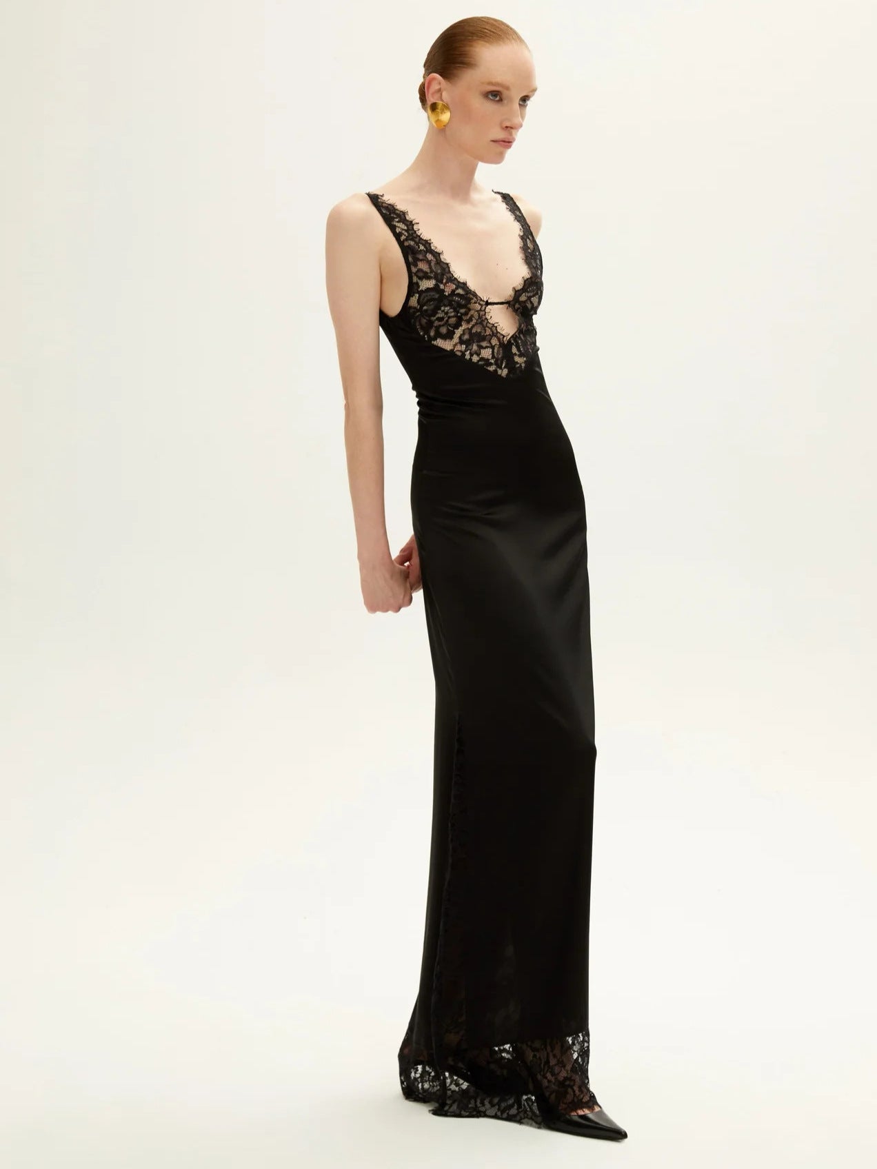 Deep V-Neck Sleeveless Lace Splicing Dress