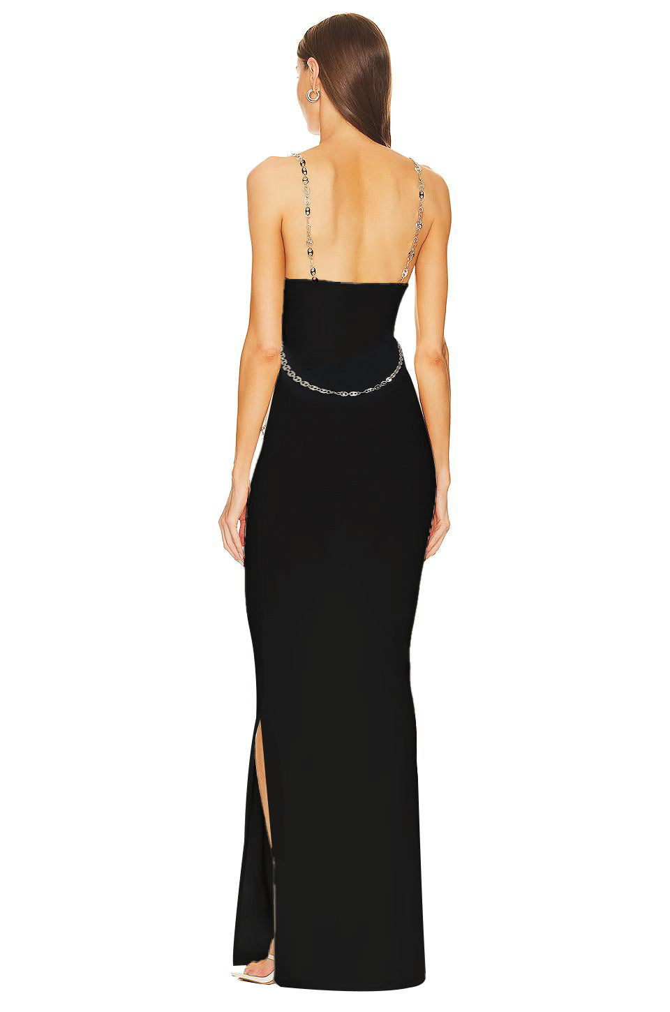 Metal-Chain Strap Bodycon Slit Black Dress