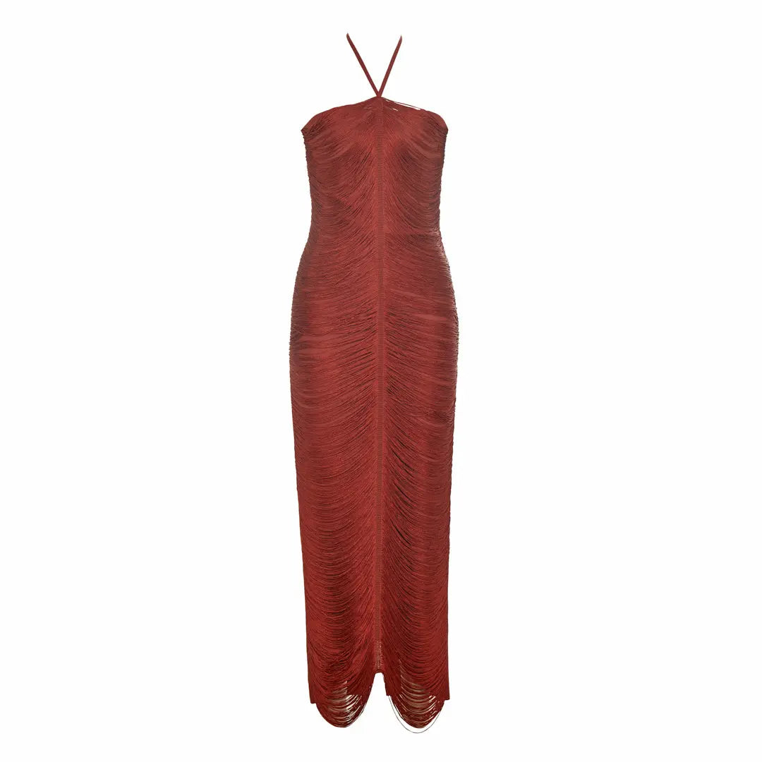 Halter Neck Metallic Fringe Dress
