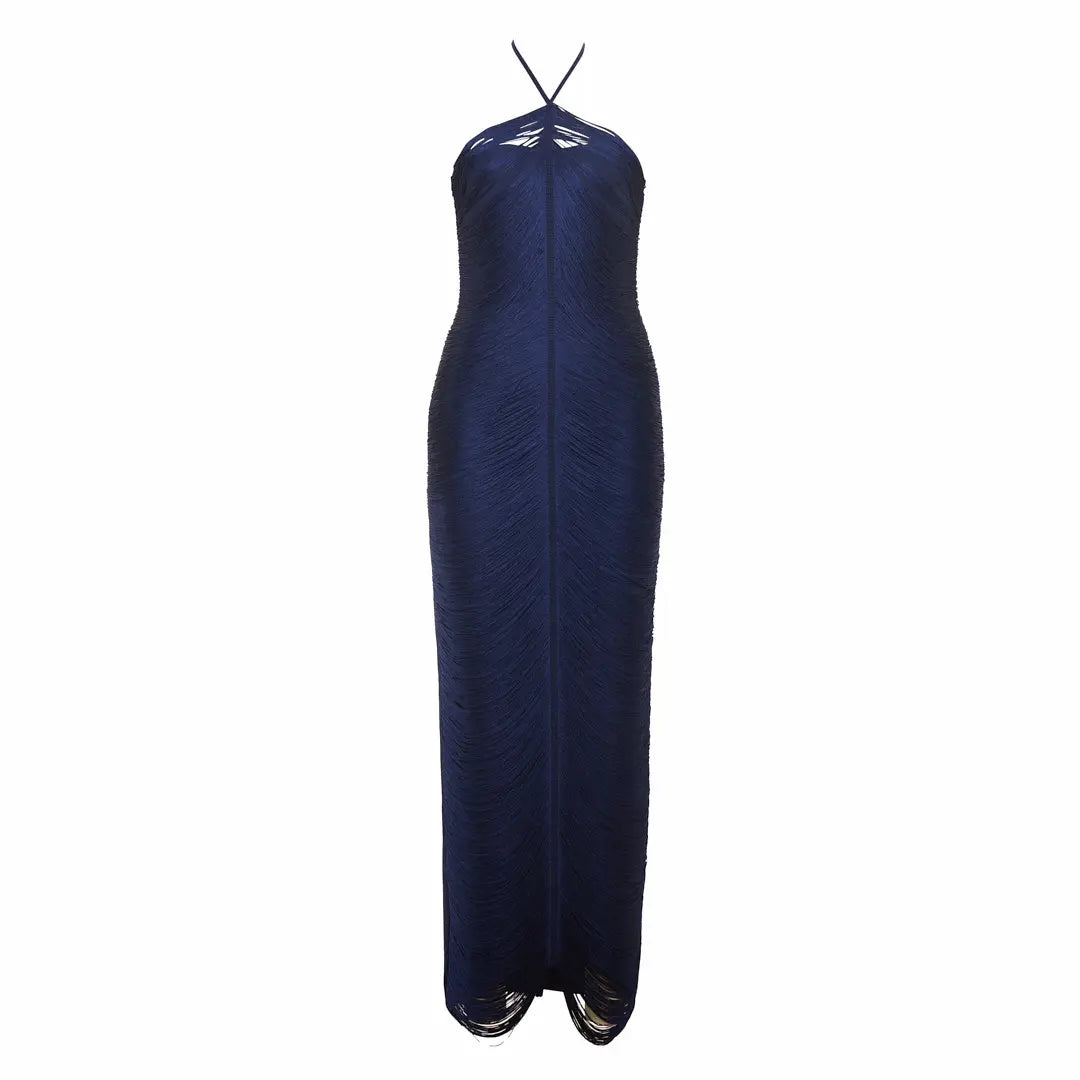 Halter Neck Metallic Fringe Dress