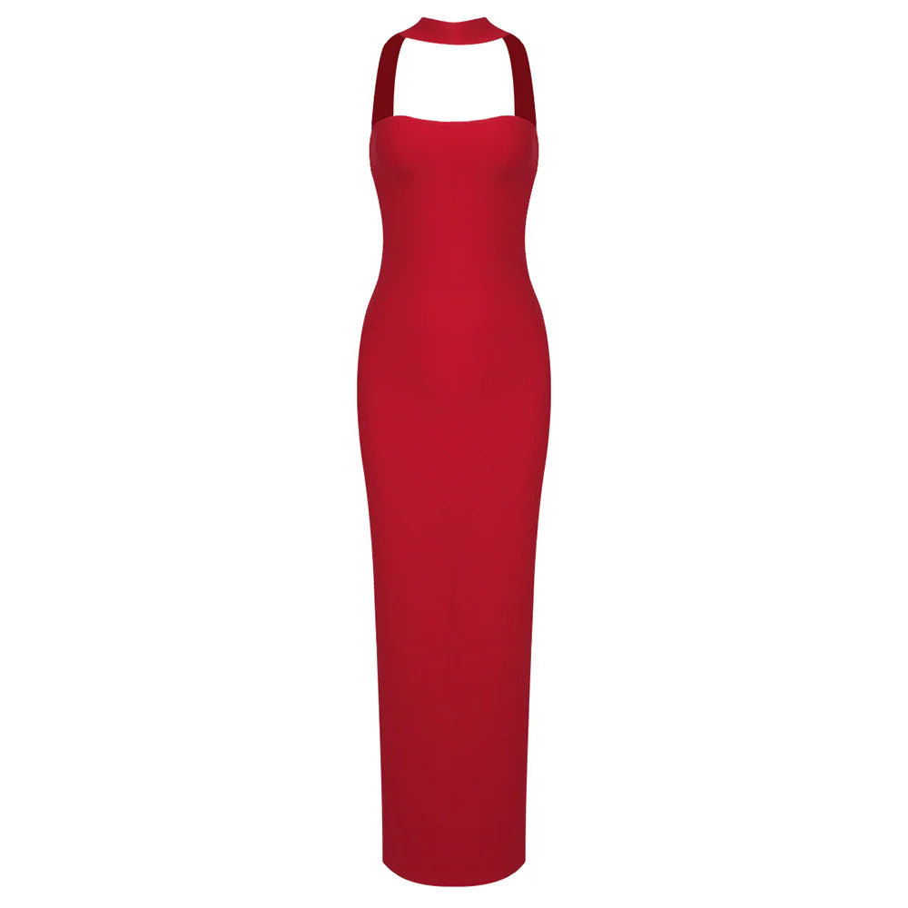 Back Halter Strapless Back Slit Bodycon Dress
