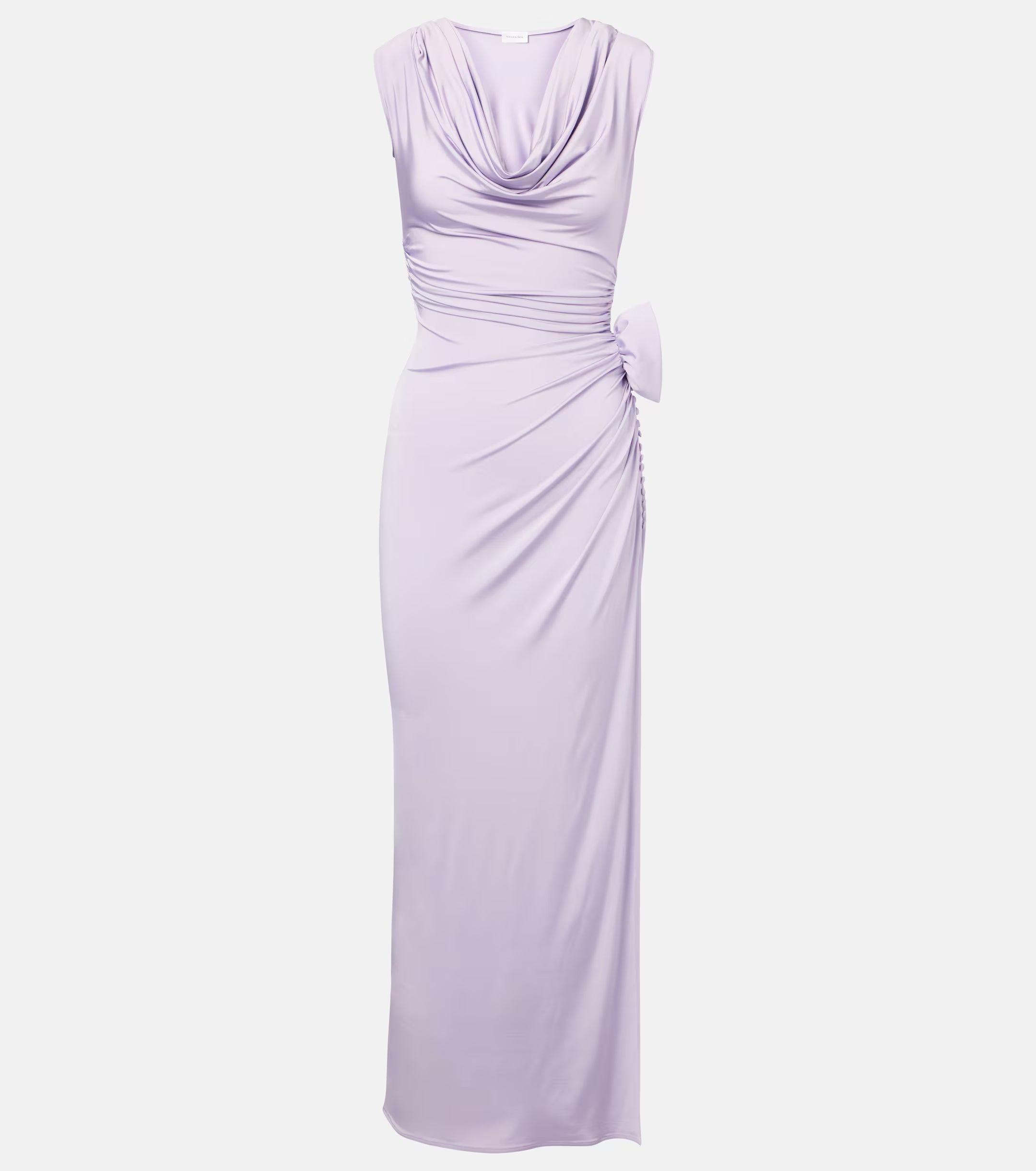 Draped Cowl Neck Side Slit 3D Floral Dress