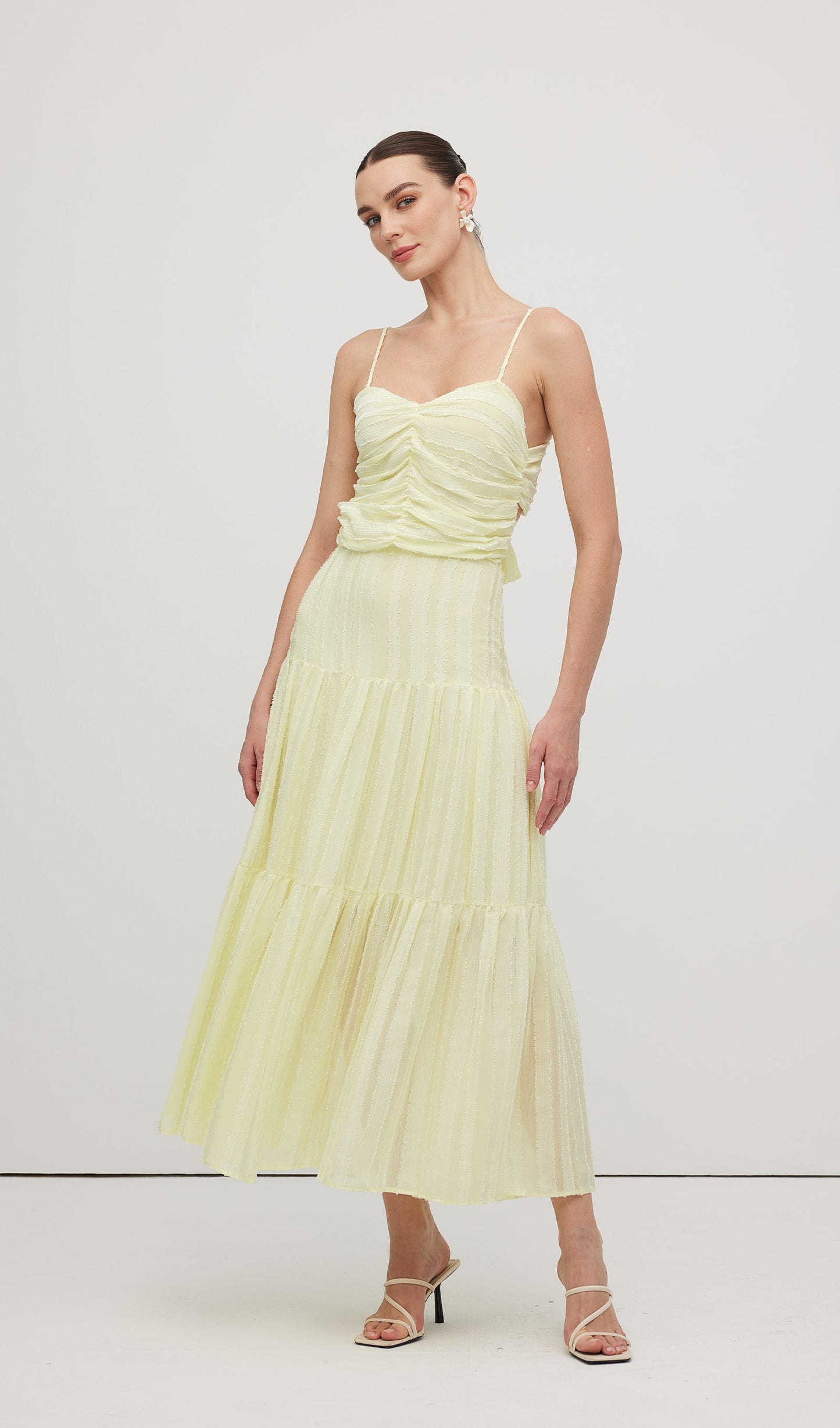 Pleated Backless Tiered Cami Midi Dress