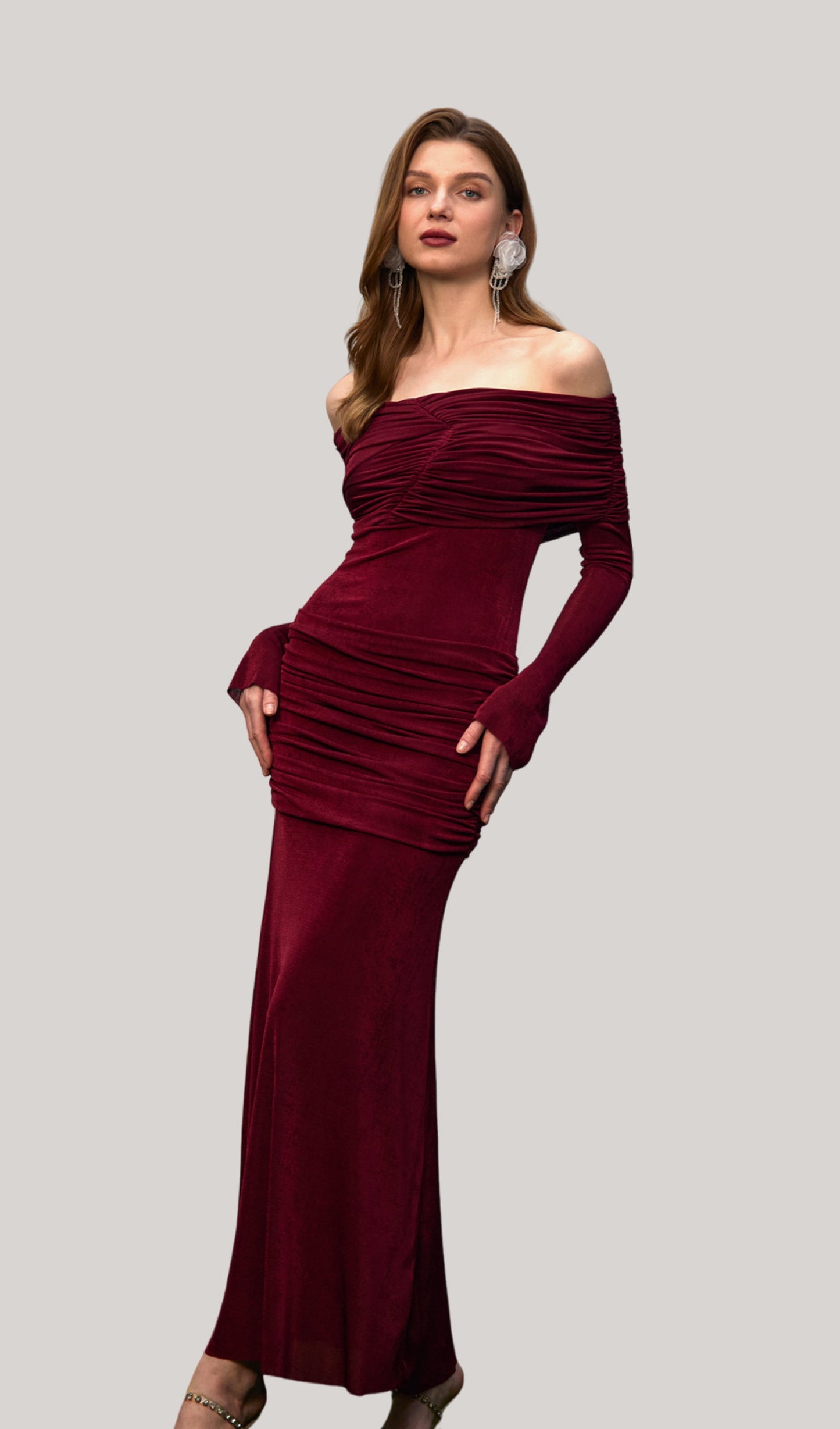 Jersey Draped Off-shoulder Maxi Dress