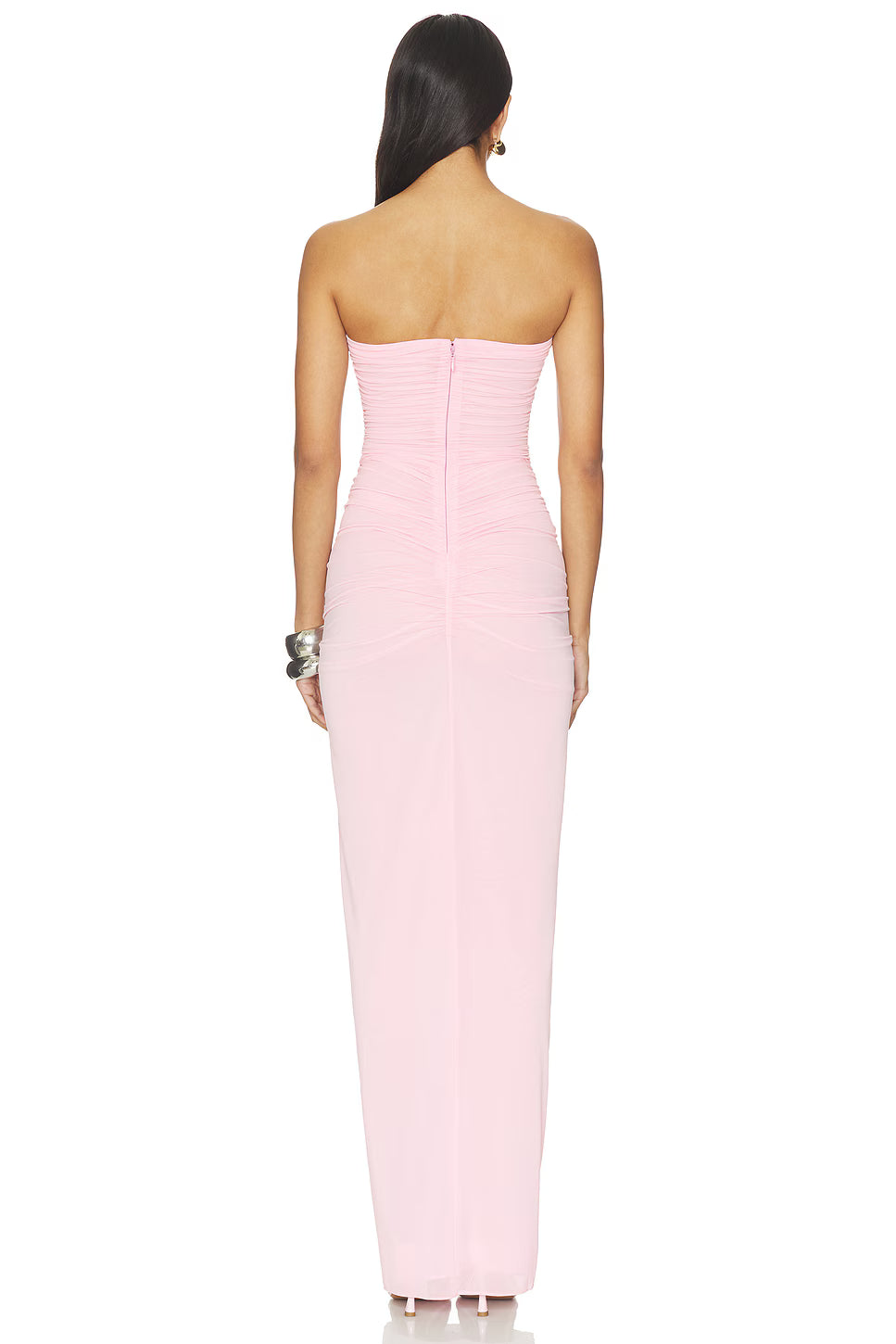 Strapless Front-Knot Cutout Ruched Maxi Dress