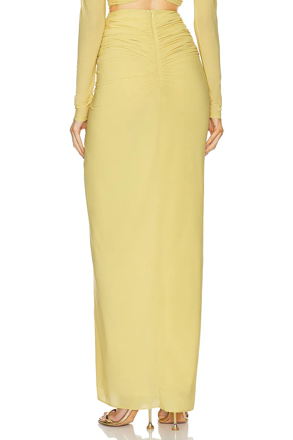 V-Neck Front Knot Cut-Out Top & Ruched Maxi Skirt Set