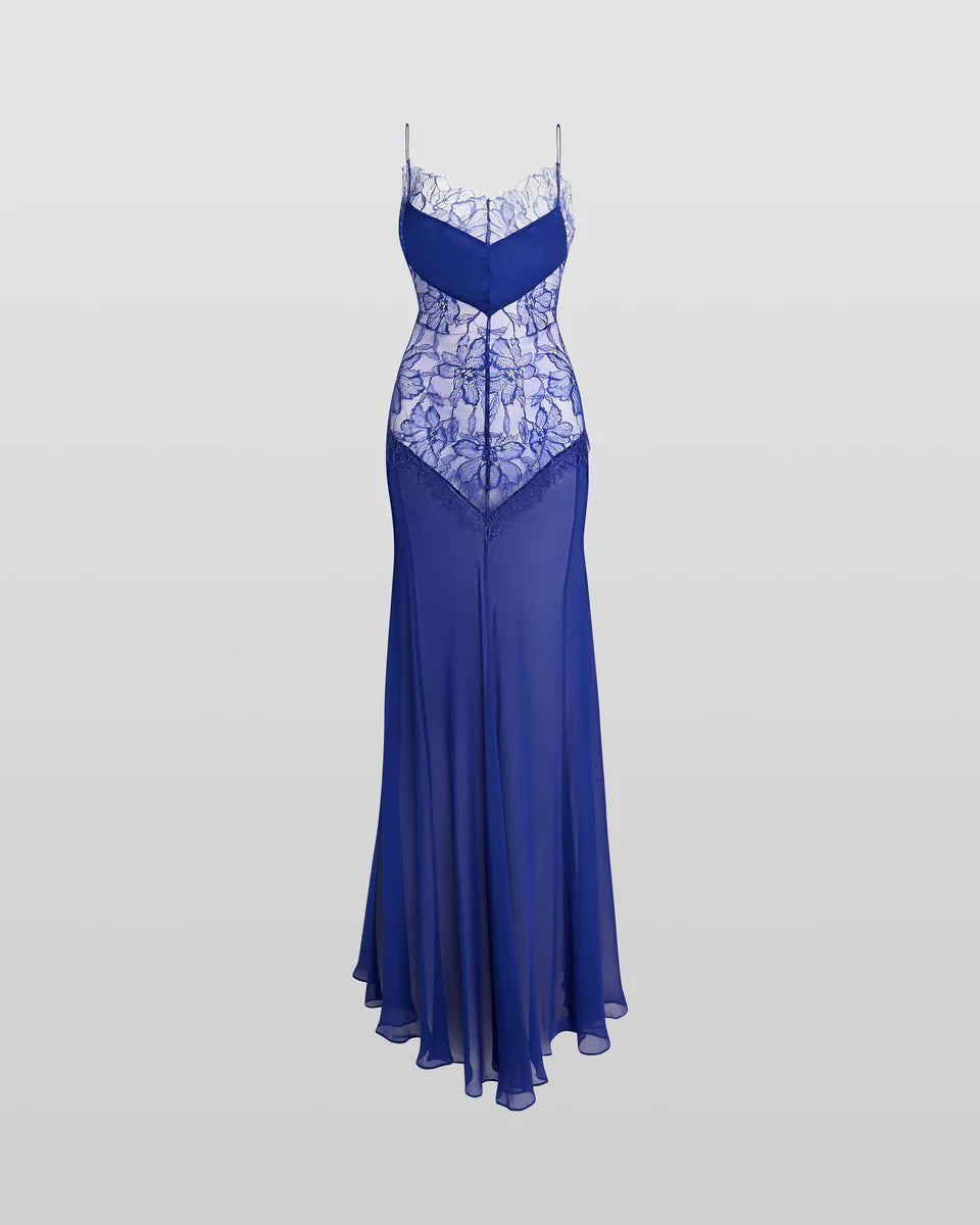 Lace Paneled Spaghetti Strap Maxi Dress