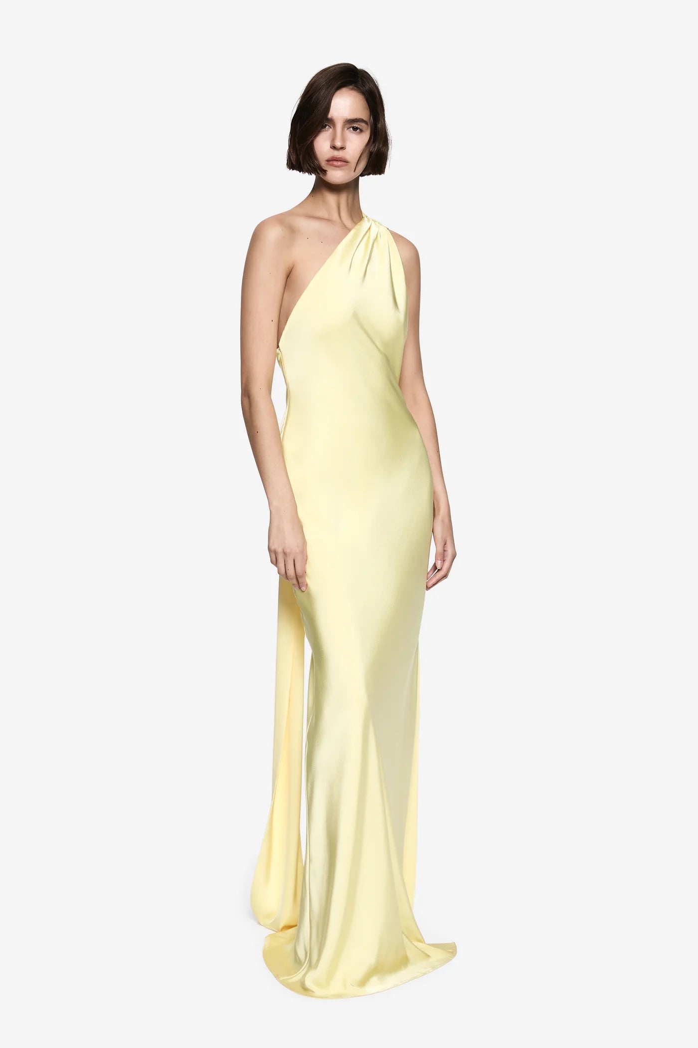 One-Shoulder Sash Backless Satin Dress