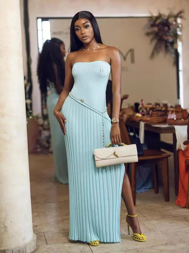 Strapless Side-Slit Knit Dress