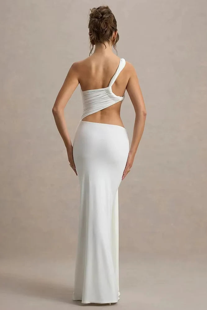 One-Shoulder Cutout Ruched Twist Bodycon Dress