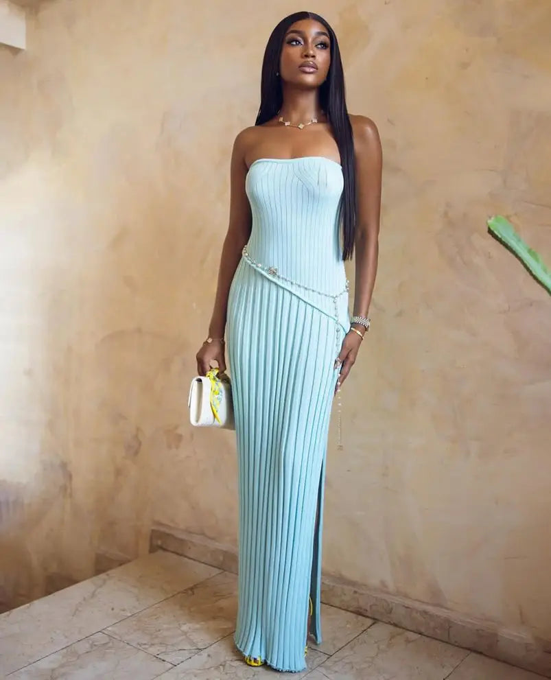 Strapless Side-Slit Knit Dress
