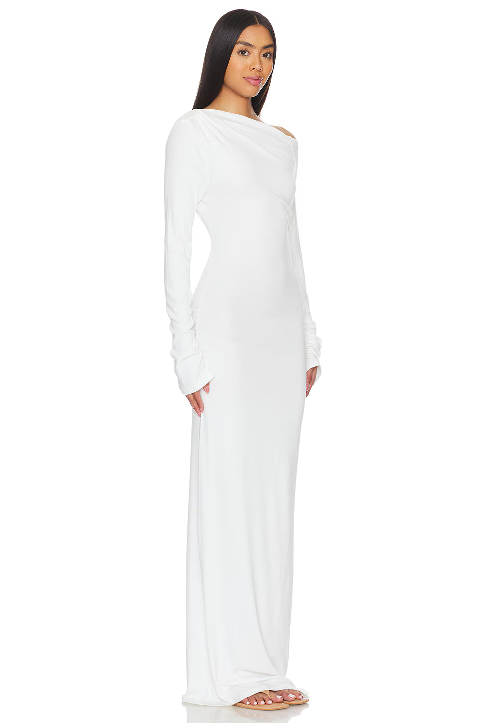 Asymmetrical Off-Shoulder Knit Long-Sleeve Dress