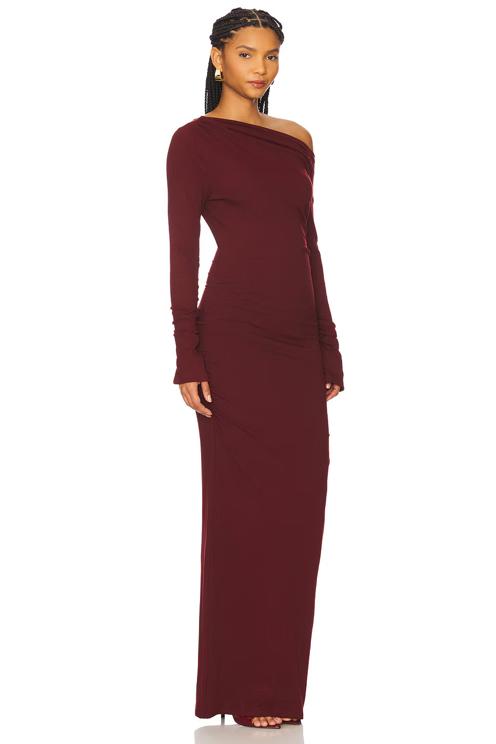 Asymmetrical Off-Shoulder Knit Long-Sleeve Dress