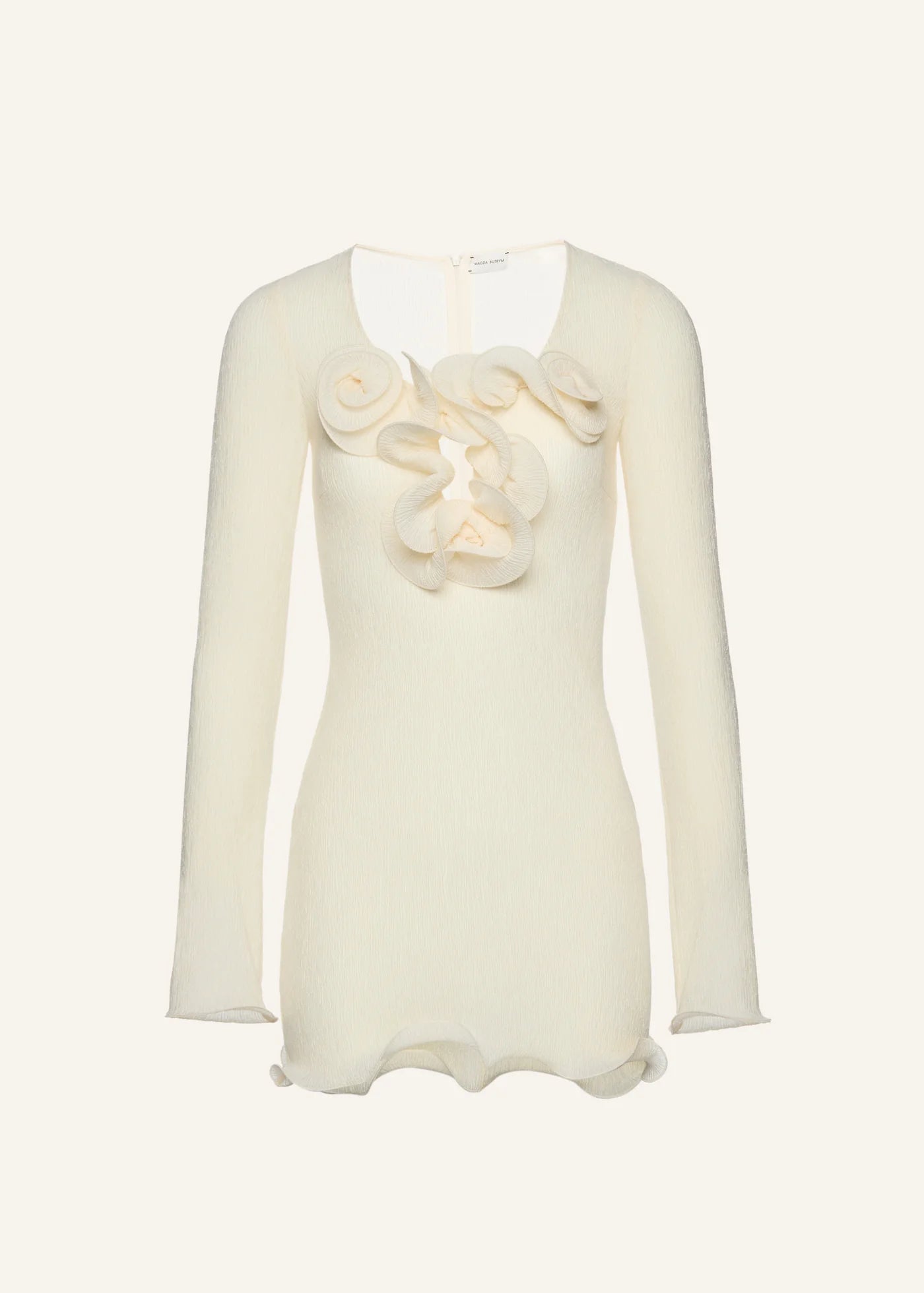 Round-Neck Long-Sleeve 3D Pull-Flower Textured Dress