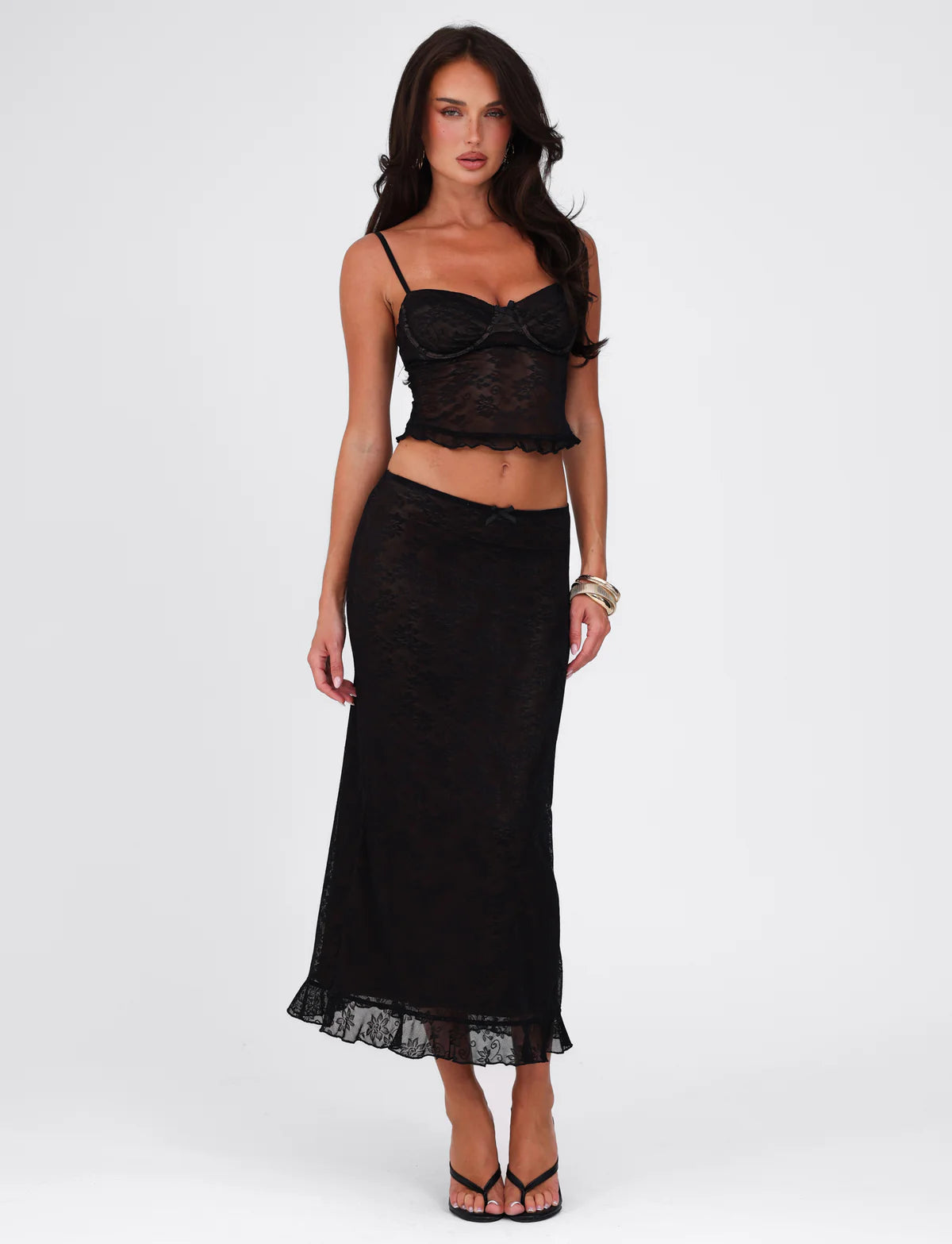Spaghetti Strap Corset Lace Top and Skirt Set