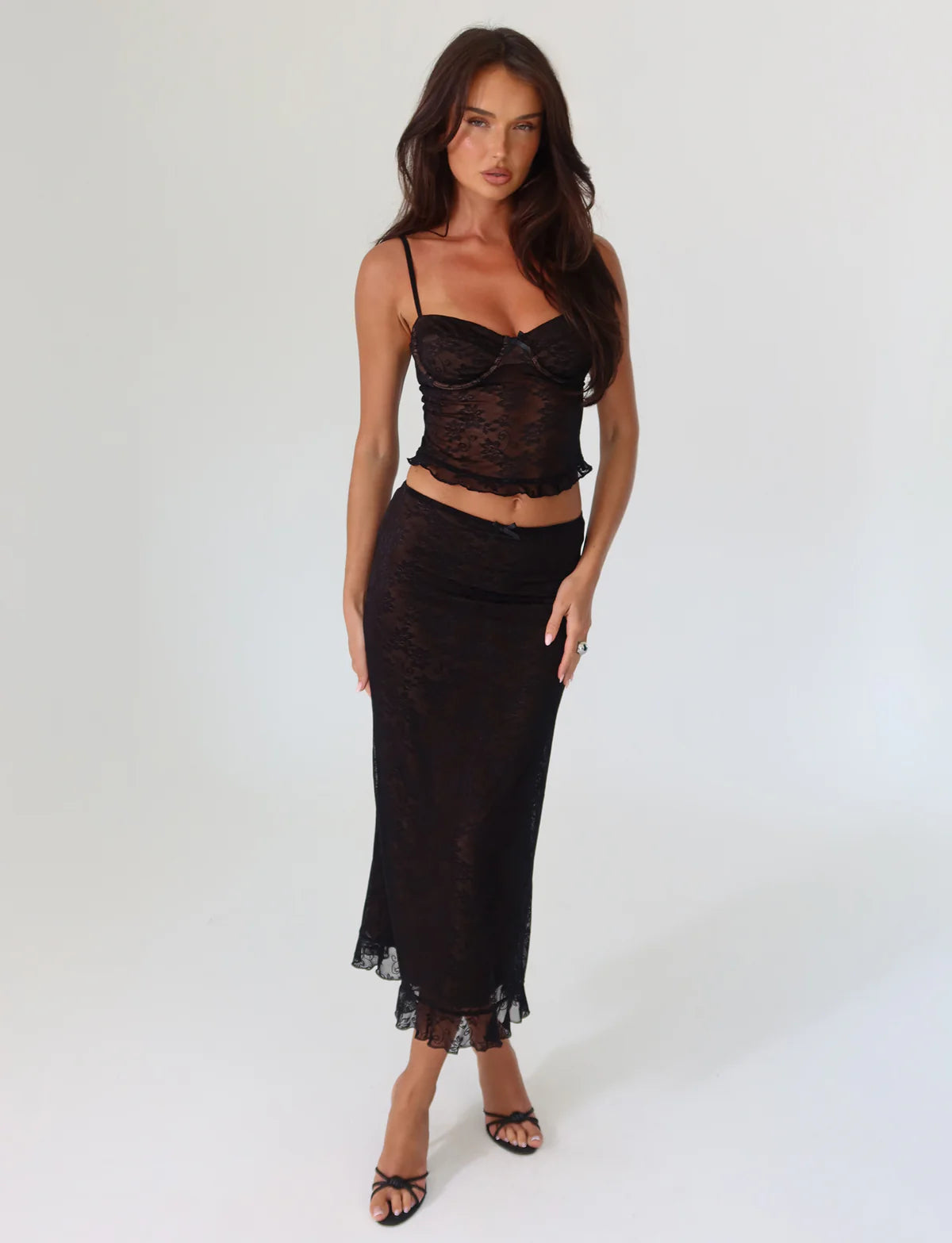 Spaghetti Strap Corset Lace Top and Skirt Set