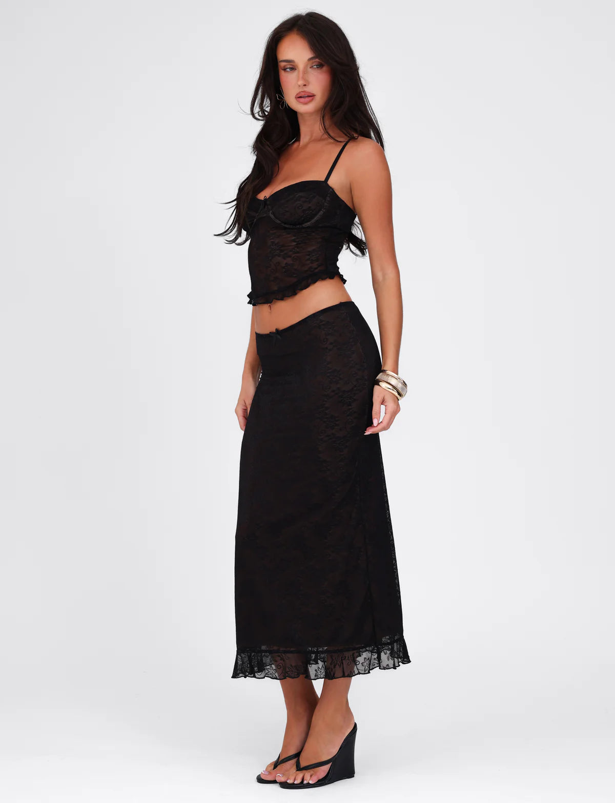 Spaghetti Strap Corset Lace Top and Skirt Set