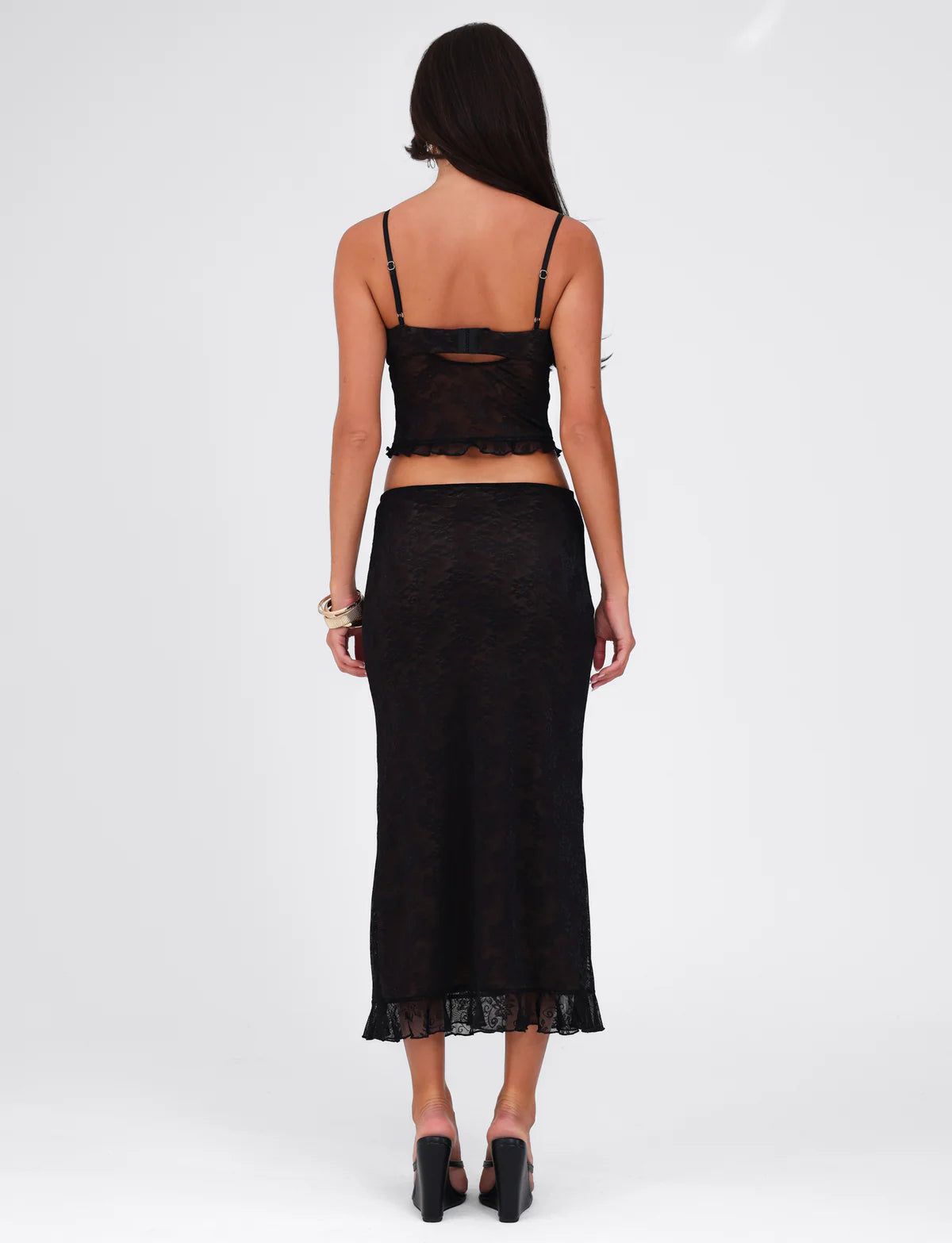 Spaghetti Strap Corset Lace Top and Skirt Set