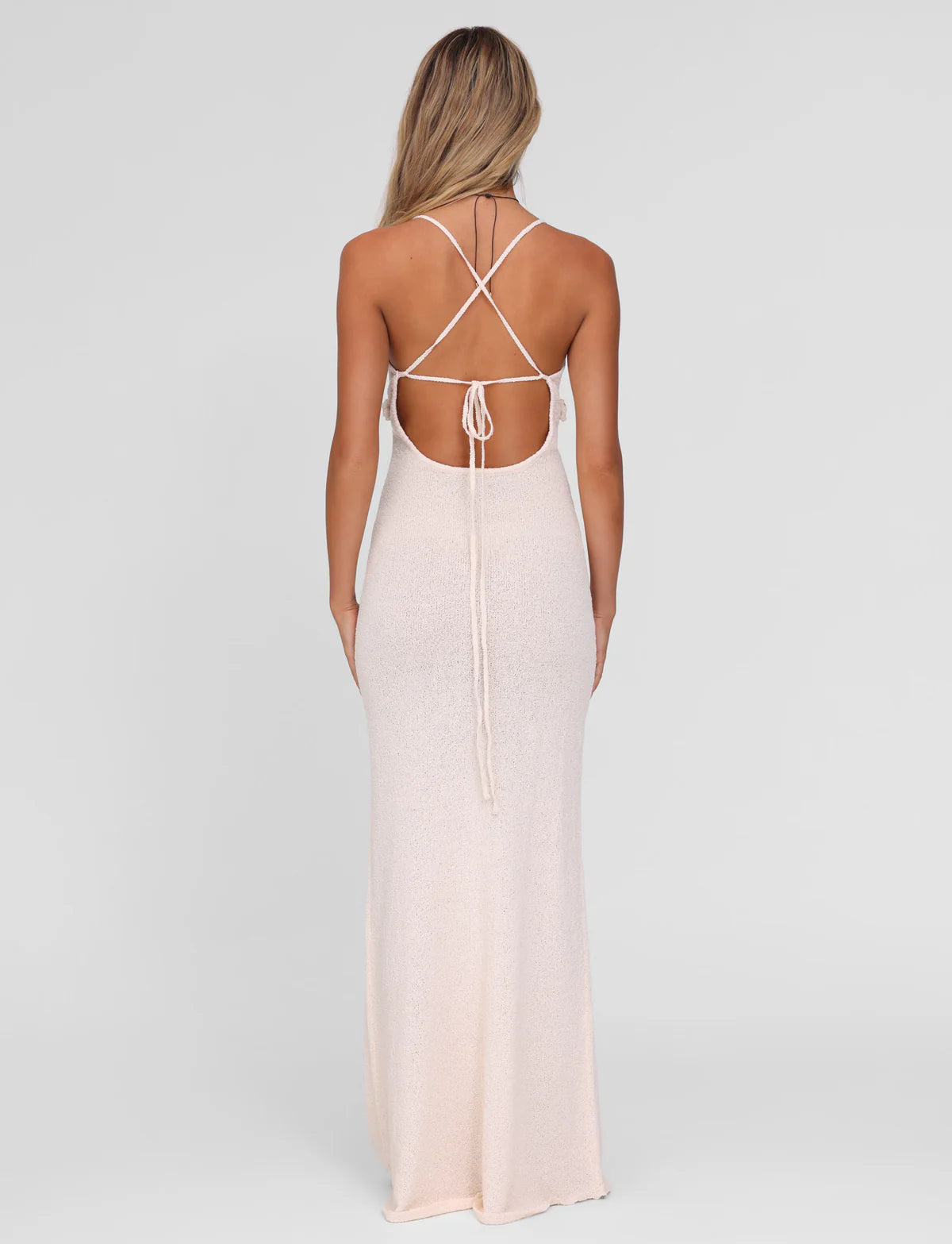 Spaghetti Strap Knit Vacation Dress with 3D Floral Bust Detail