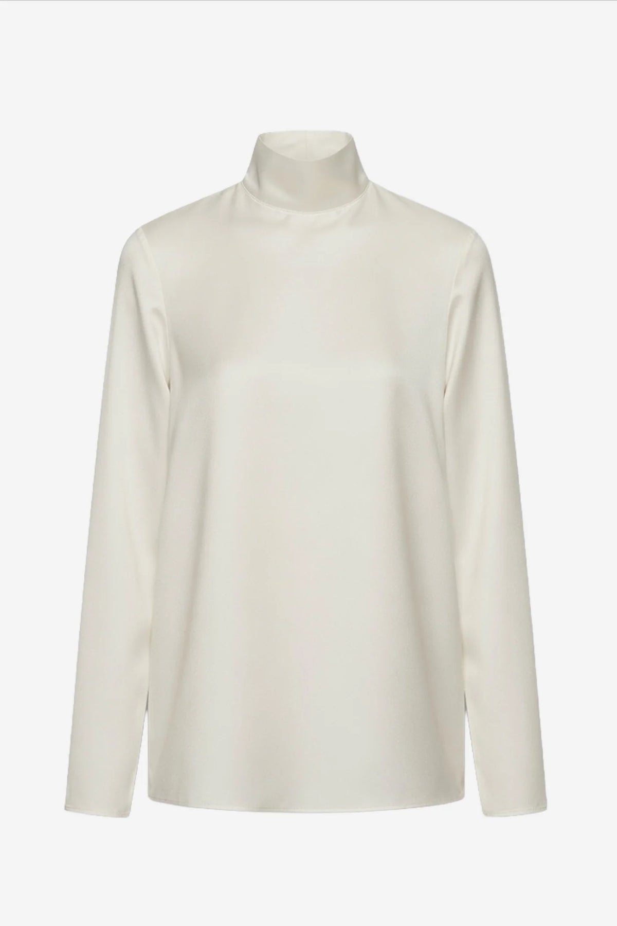 High-Neck Long-Sleeve Satin Blouse