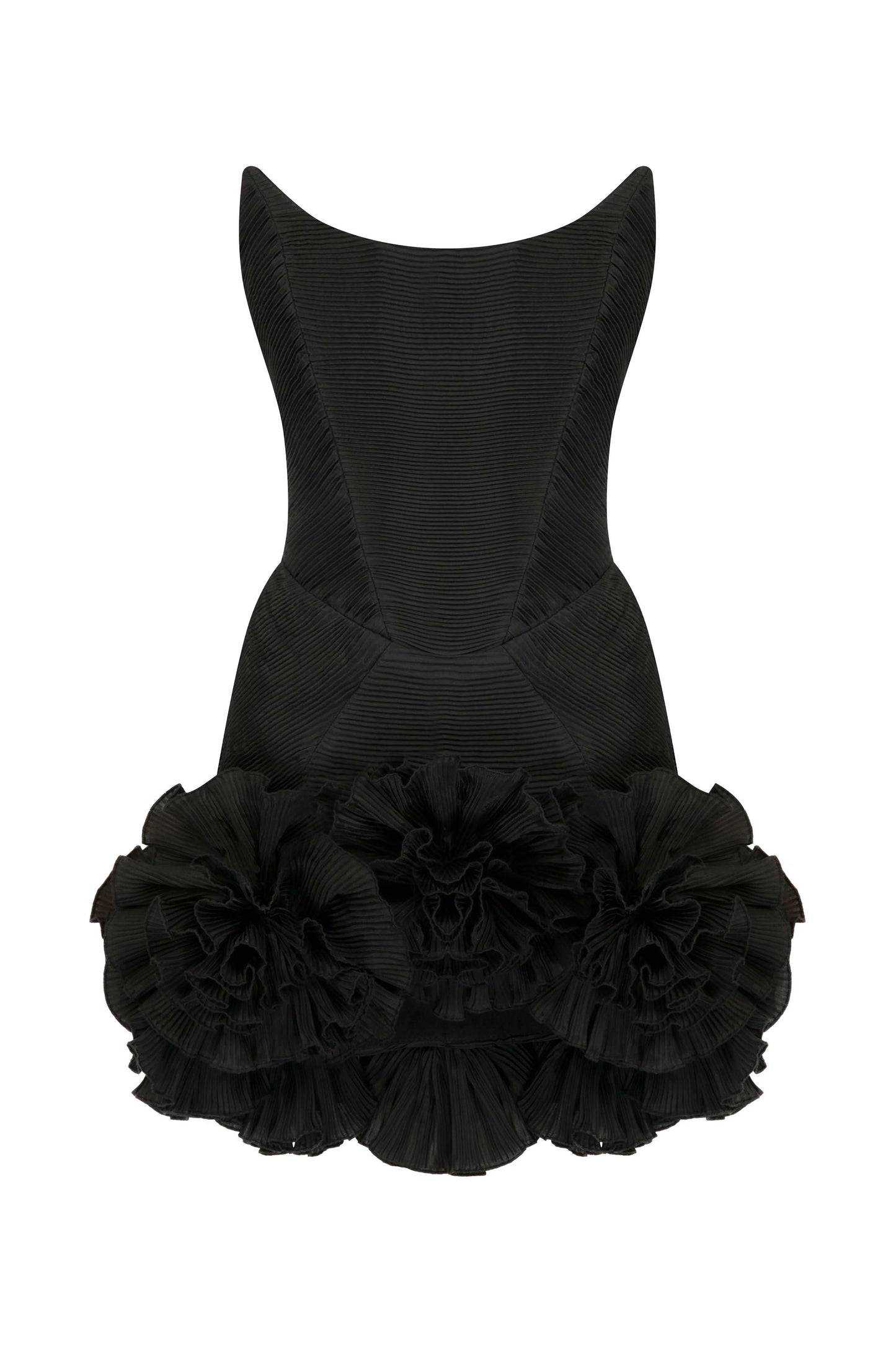 Black Mini Dress With Corset And Flower Details