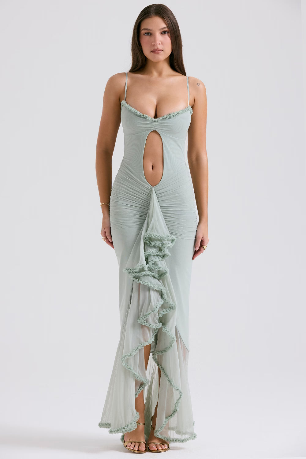 Spaghetti Strap Front Cutout Draped Hem Dress