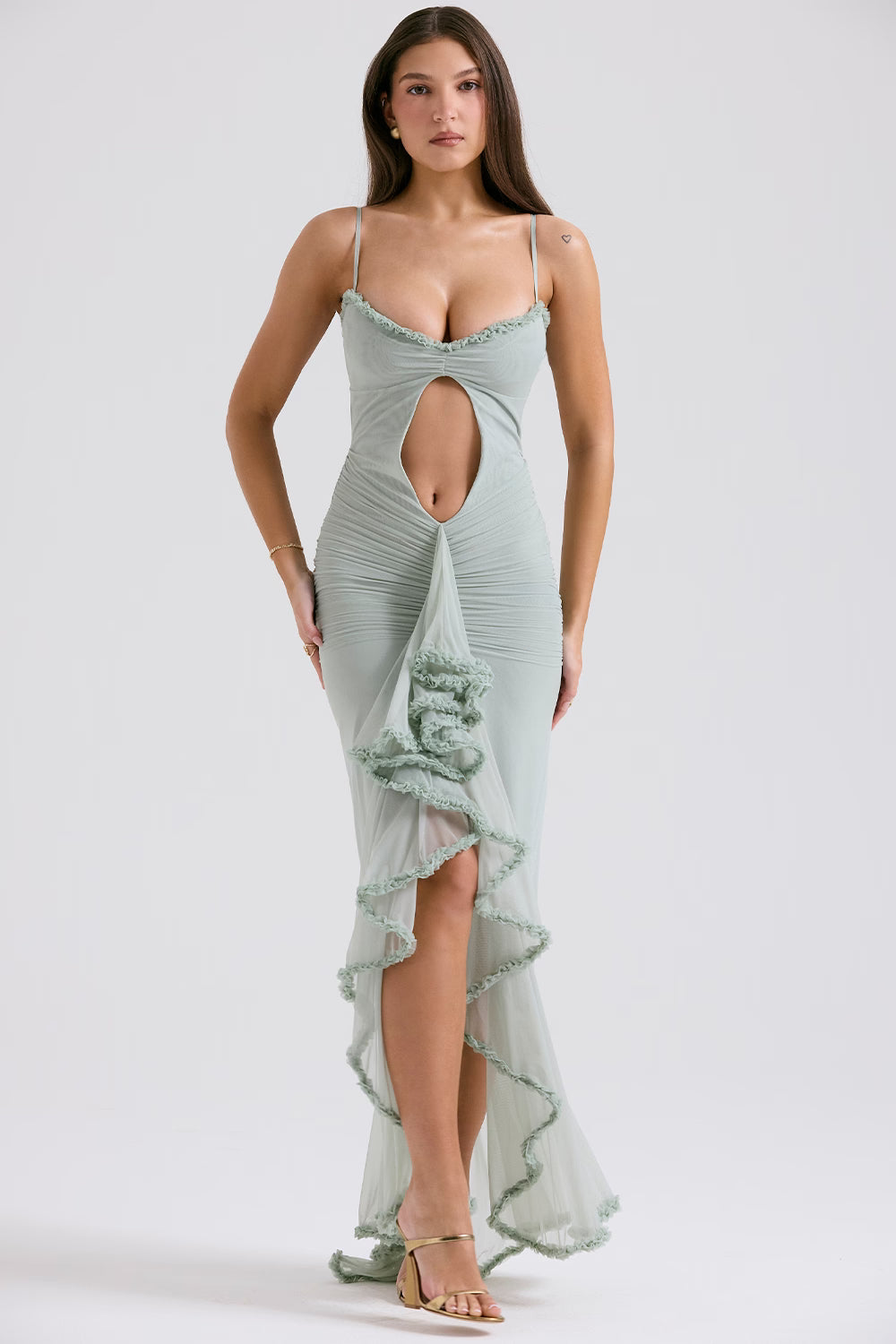 Spaghetti Strap Front Cutout Draped Hem Dress