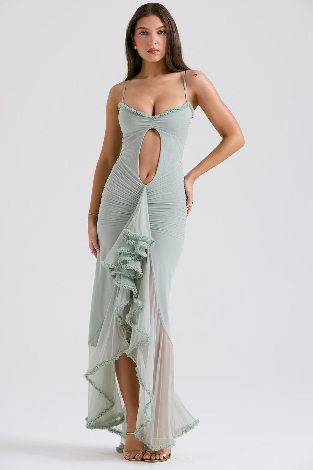 Spaghetti Strap Front Cutout Draped Hem Dress