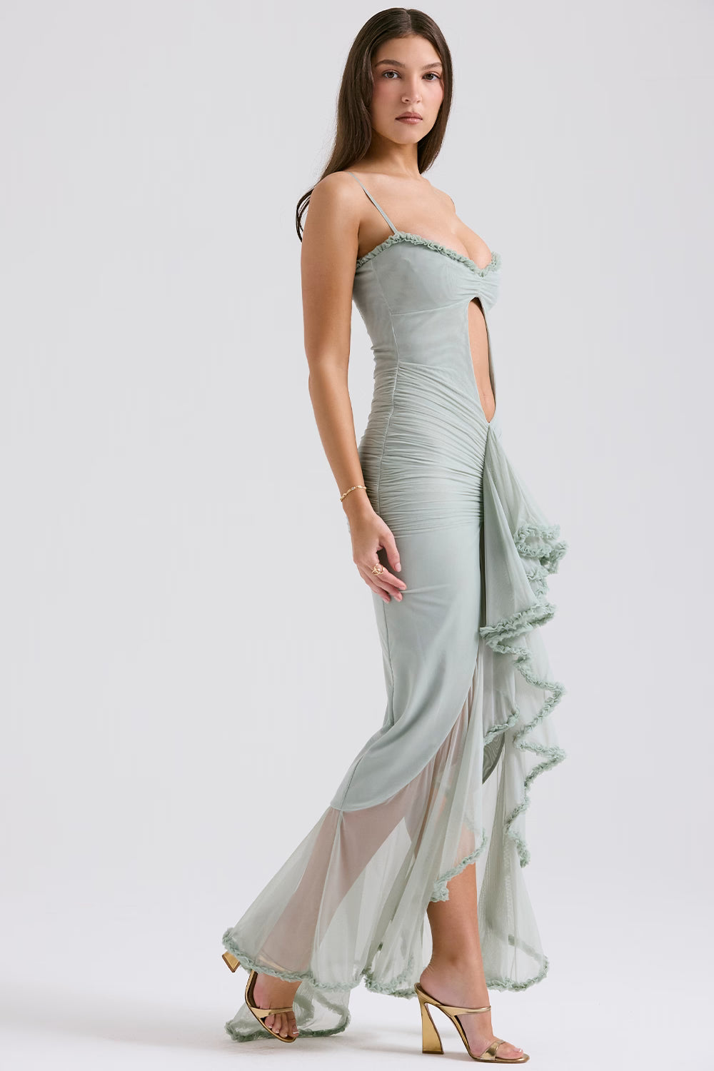 Spaghetti Strap Front Cutout Draped Hem Dress