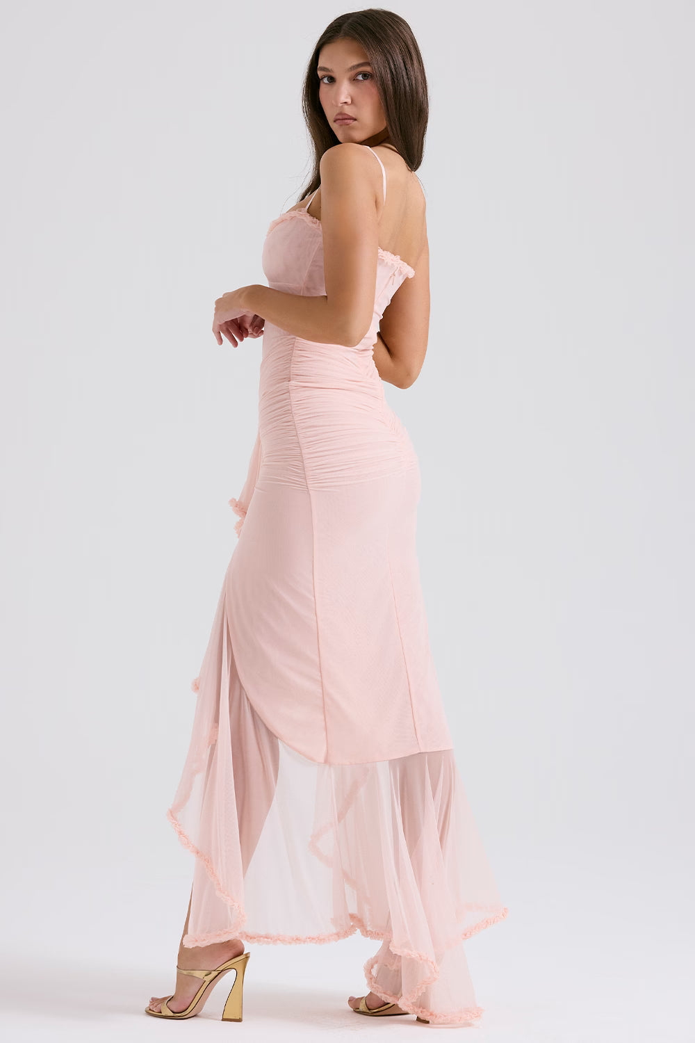Spaghetti Strap Front Cutout Draped Hem Dress
