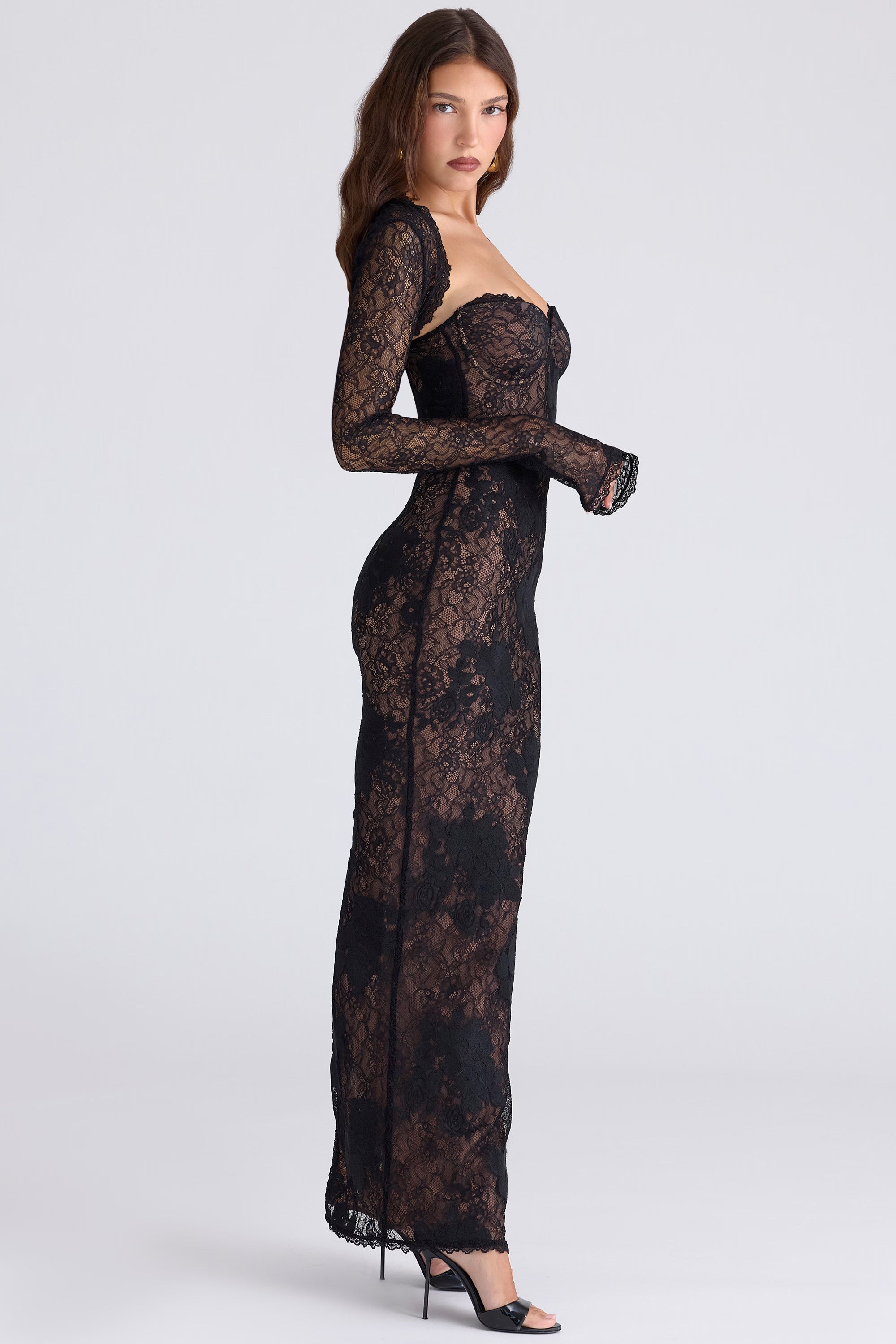Bustier Strapless Lace Dress with Cropped Long-Sleeve Lace Mini Jacket Set