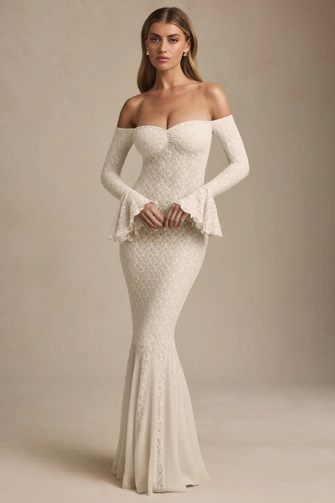 Strapless Long Sleeve Lace Mermaid Dress