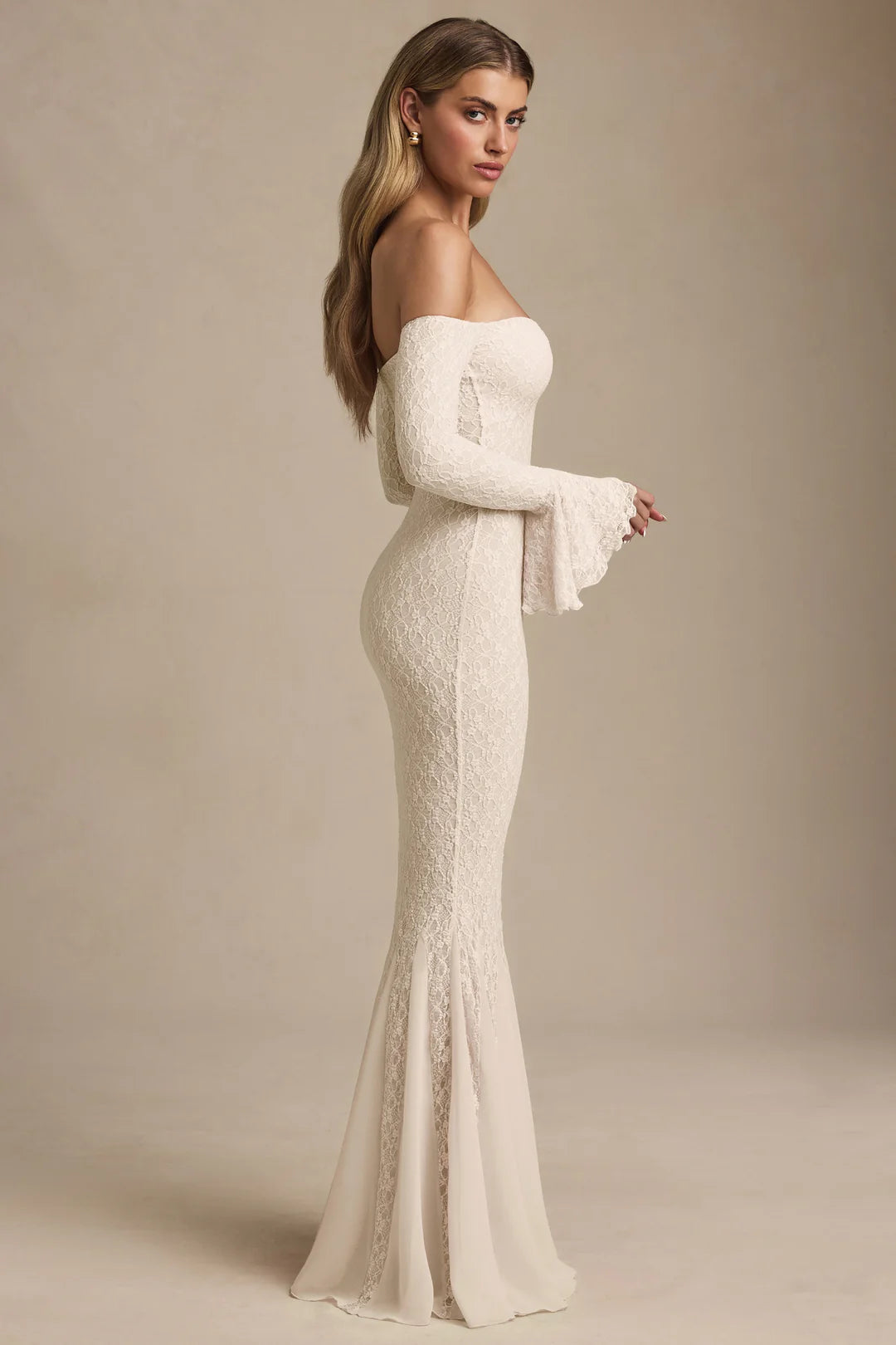 Strapless Long Sleeve Lace Mermaid Dress
