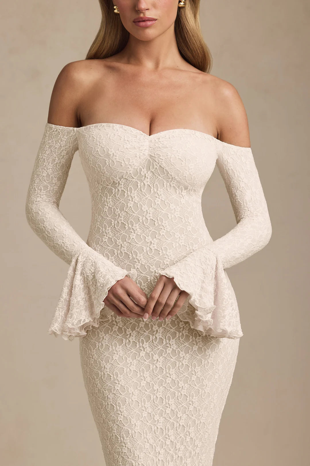 Strapless Long Sleeve Lace Mermaid Dress