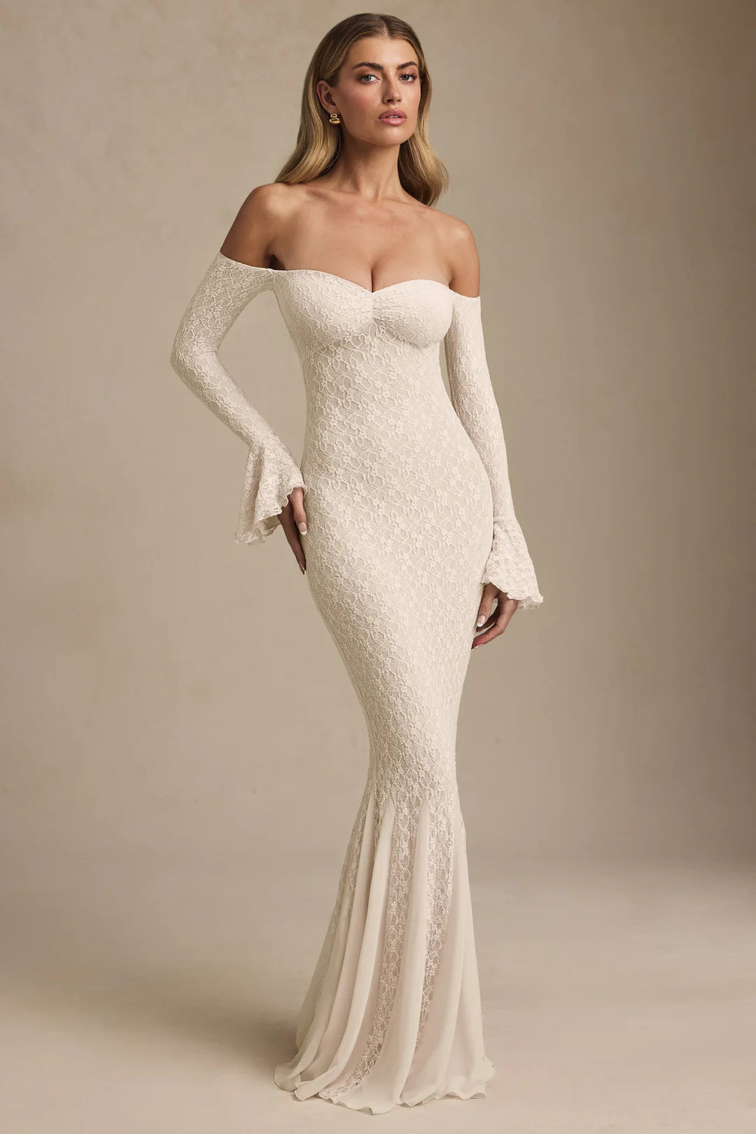 Strapless Long Sleeve Lace Mermaid Dress