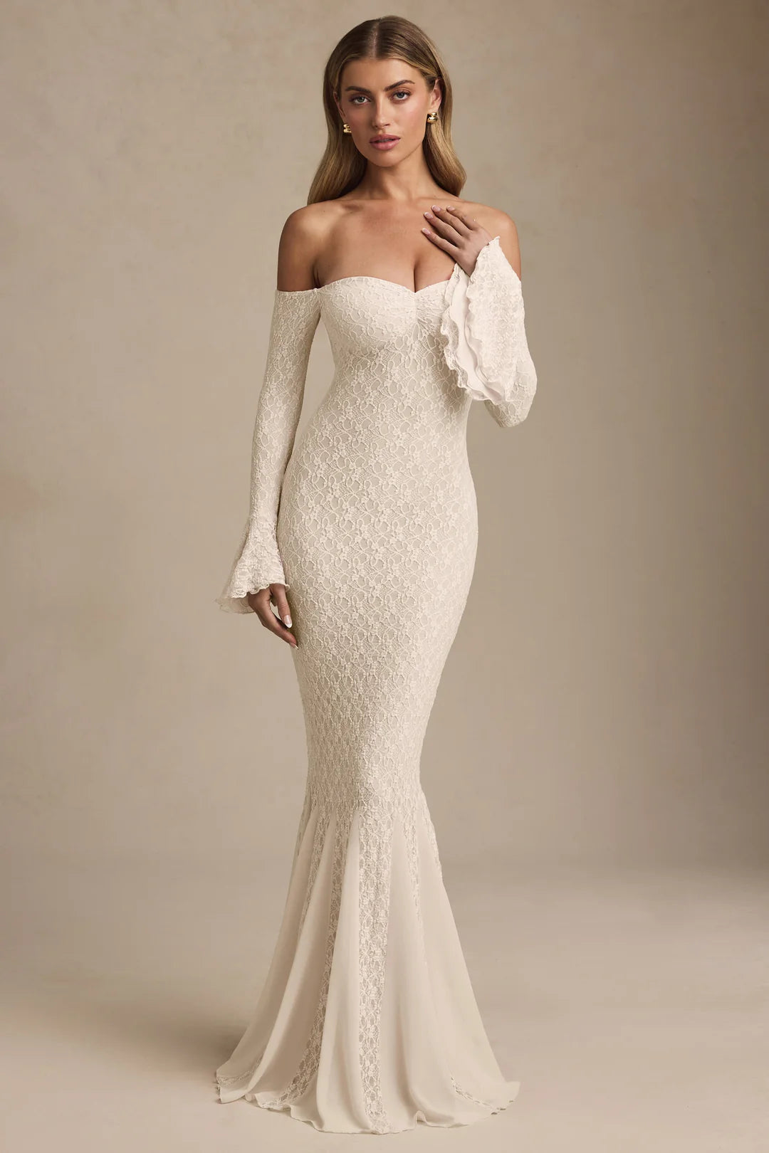 Strapless Long Sleeve Lace Mermaid Dress